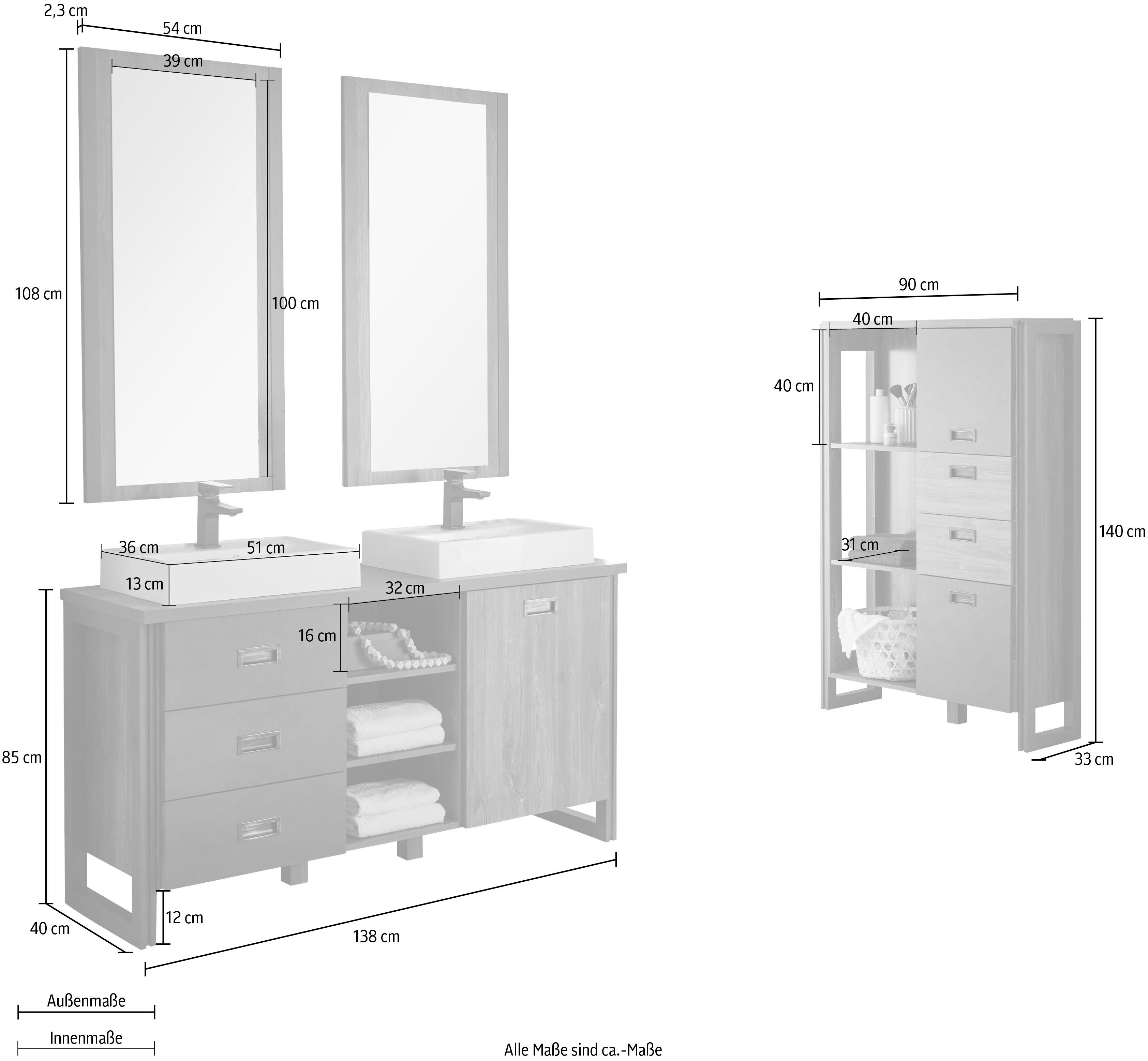 Home affaire Badkamerserie Detroit, badkamer in industriële stijl, 3-delig badkamer (set, 4-delig)