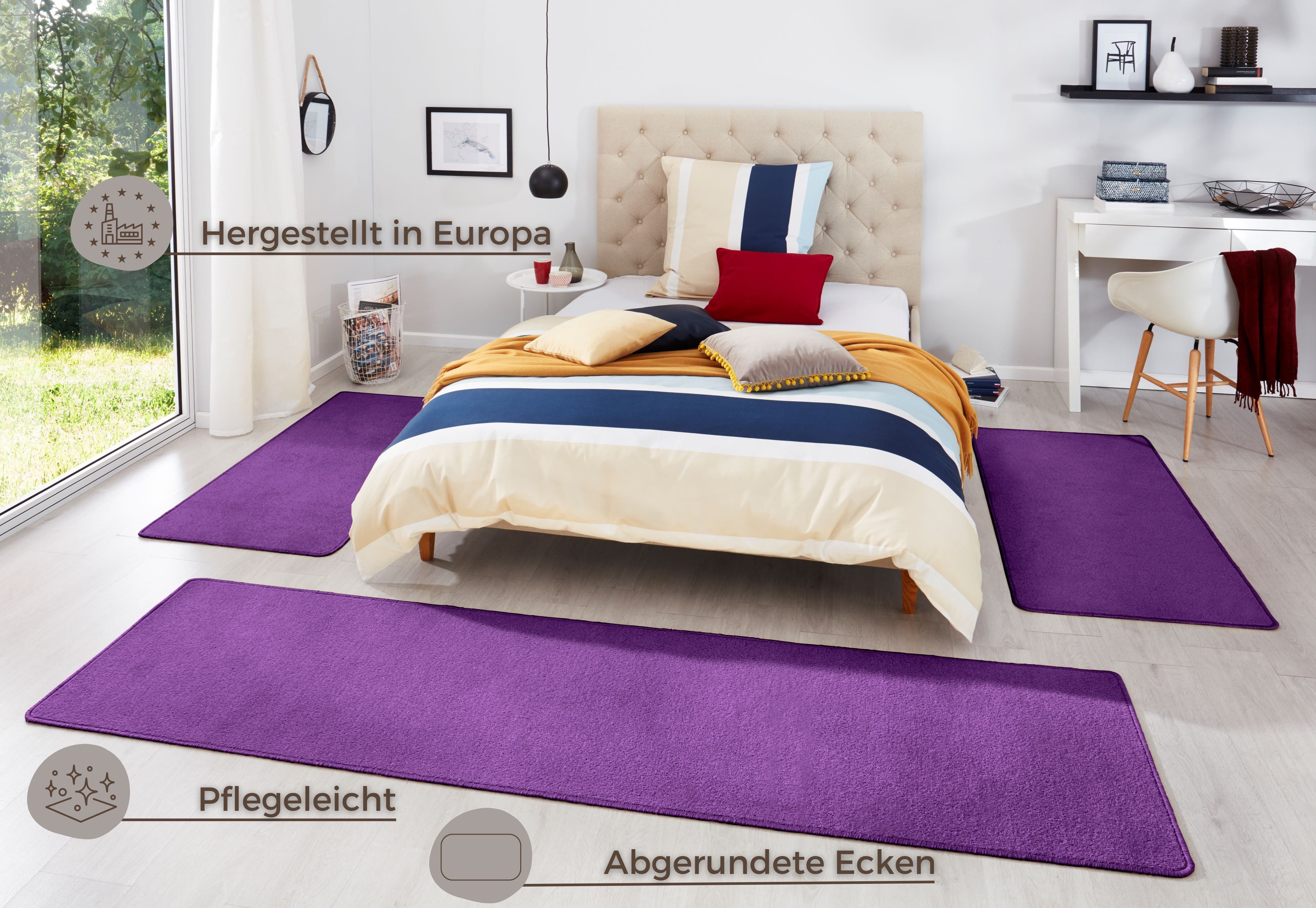 HANSE Home Set slaapkamerkleedjes Fancy Unikleur, slaapkamerkleed, 3-delige loperset voor de slaapkamer