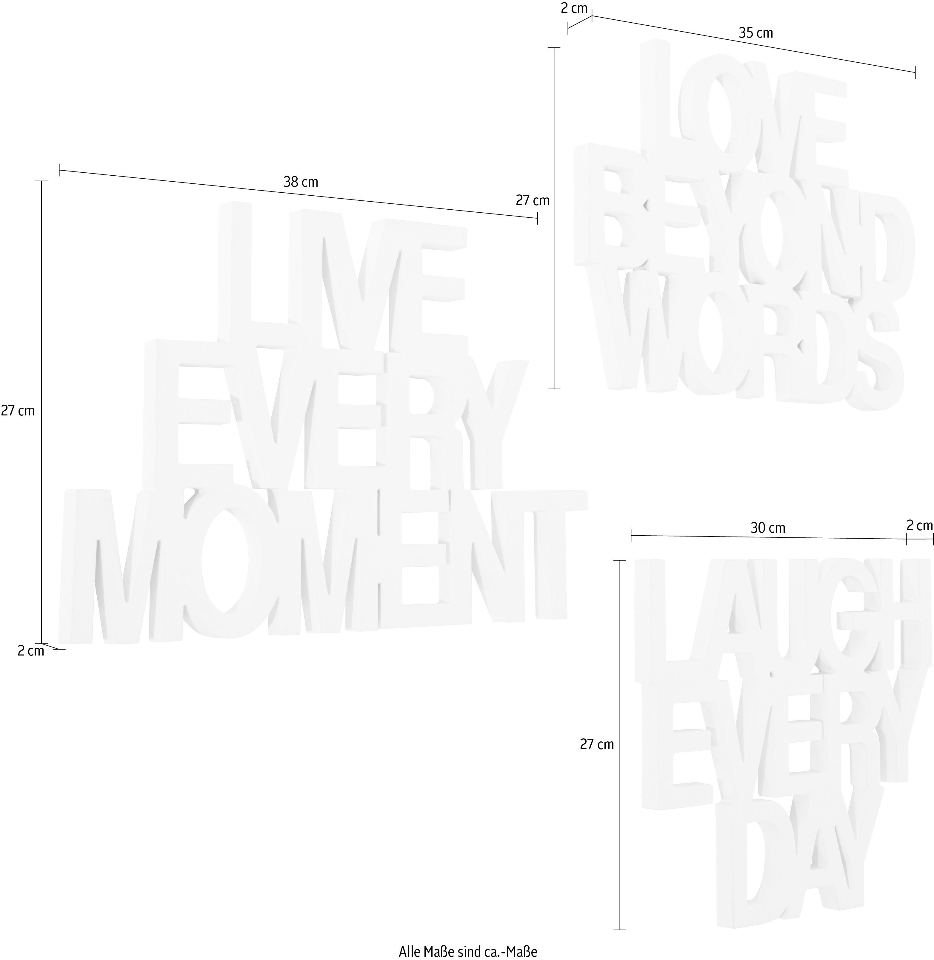 andas Sierobject voor aan de wand Opschrift Live every Moment - Love beyond Words - Laugh every Day (3 stuks)