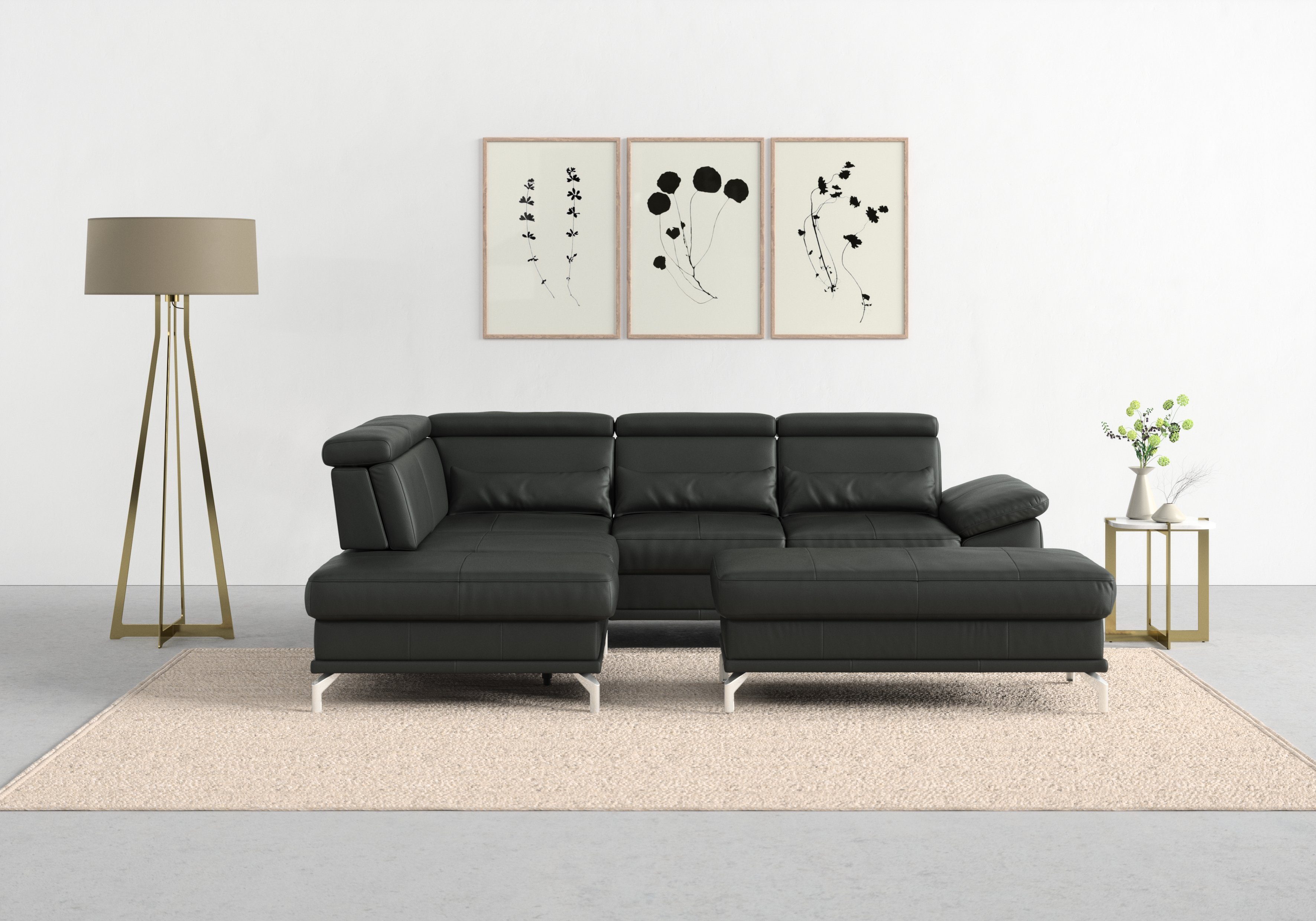 sit&more Hoekbank Cabrio L-vorm, met zitdiepteverstelling, arm- en hoofdsteunverstelling