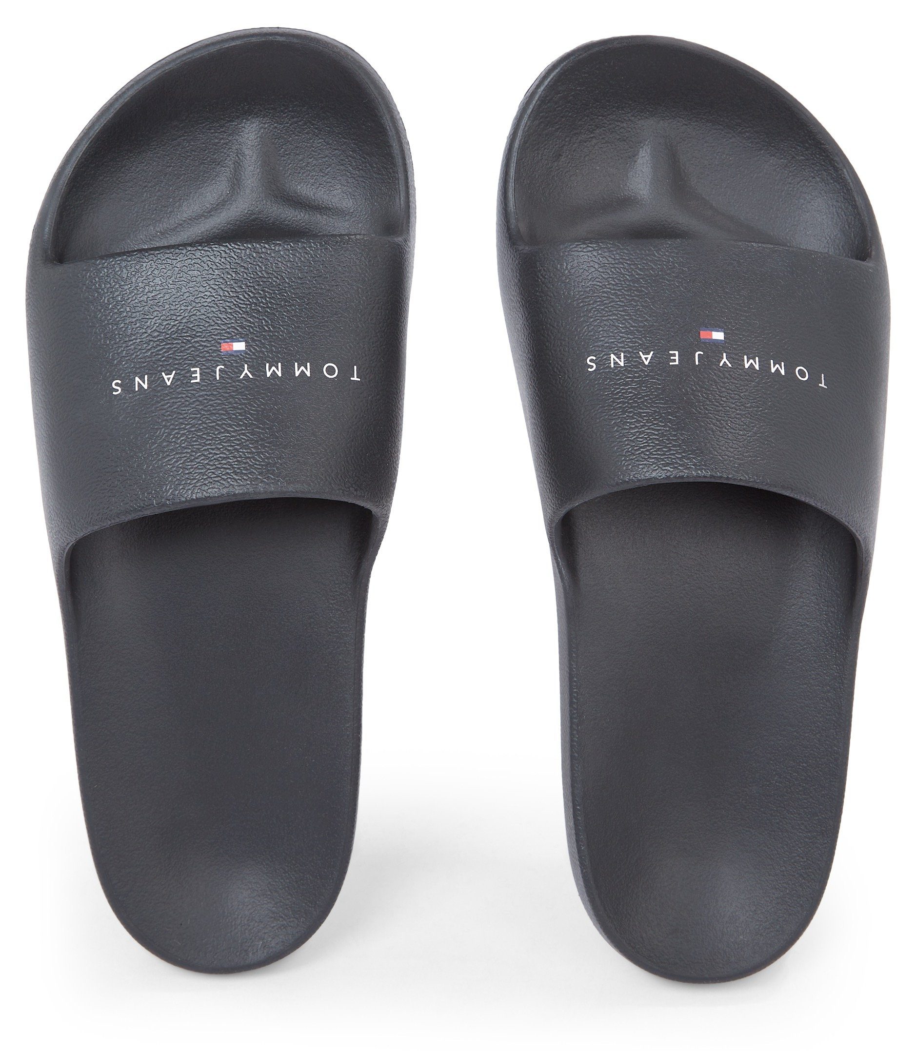 TOMMY JEANS Slippers TJW PRINTED PU POOL SLIDE , plateau, zomerschoen, slippers met logolettering op de bandage