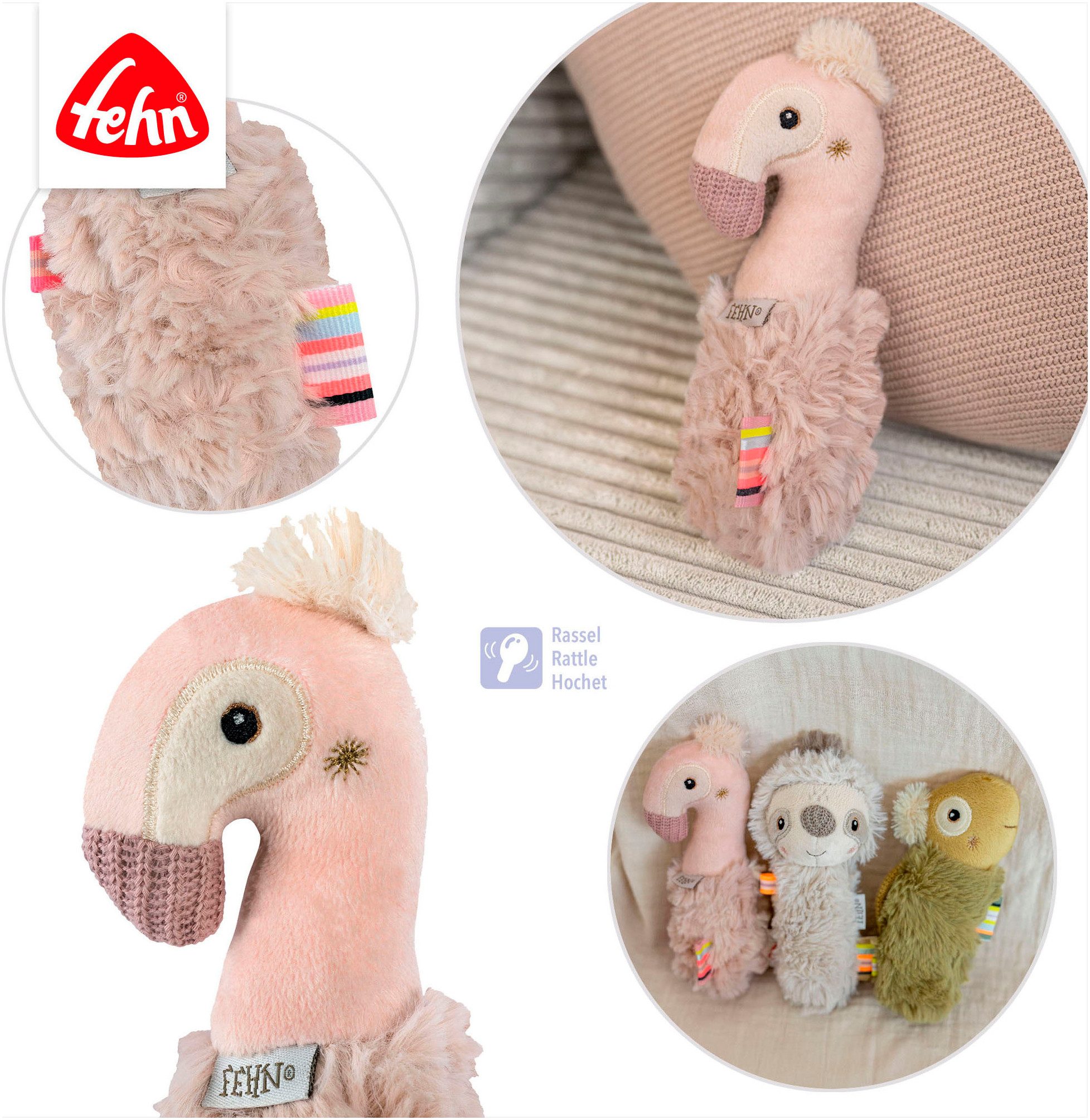 Fehn Grijpspeeltje Lazy, Crazy & Pink, Staafgrijper Flamingo
