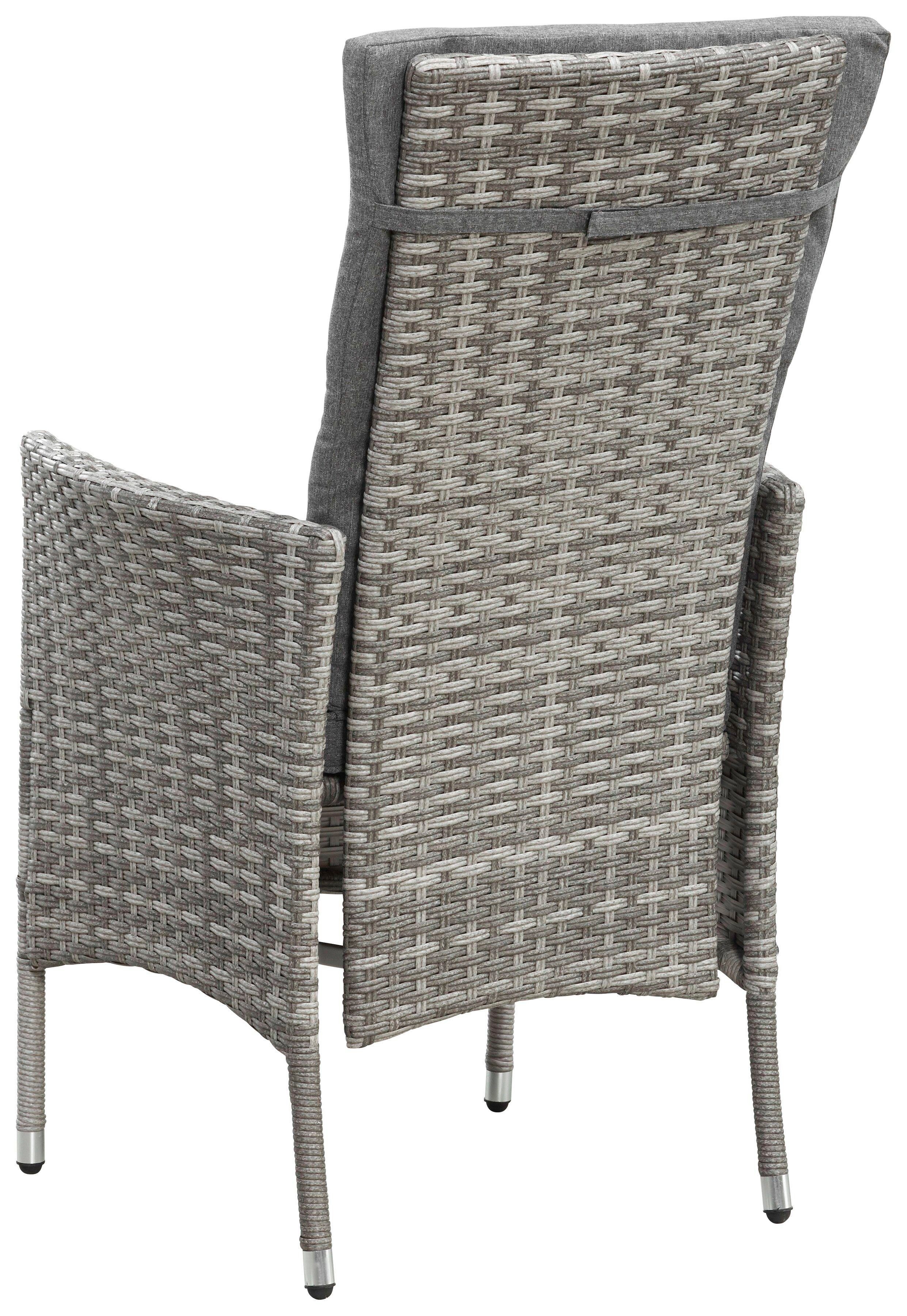 KONIFERA Tuin-eethoek Balkonset "Belluno" Polyrattan, stoelen zijn traploos verstelbaar, grijs, staal (set, 5-delig)