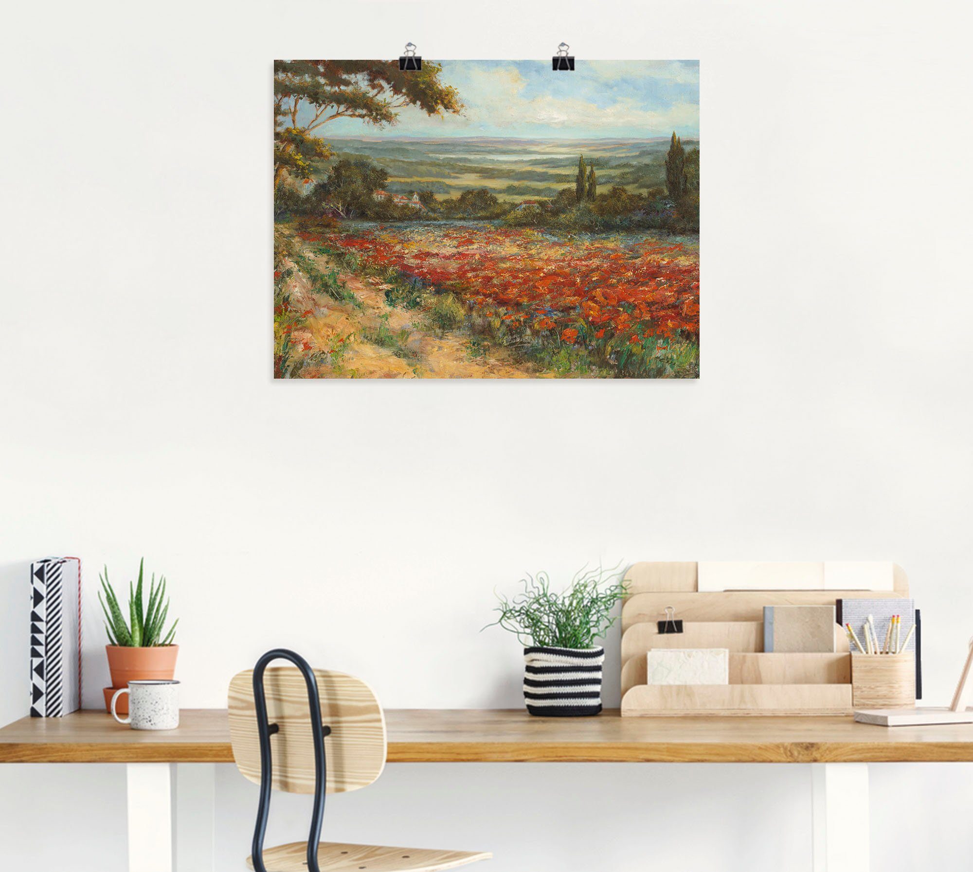 Artland Artprint Weg bij een veld klaprozen als artprint op linnen, poster in verschillende formaten maten