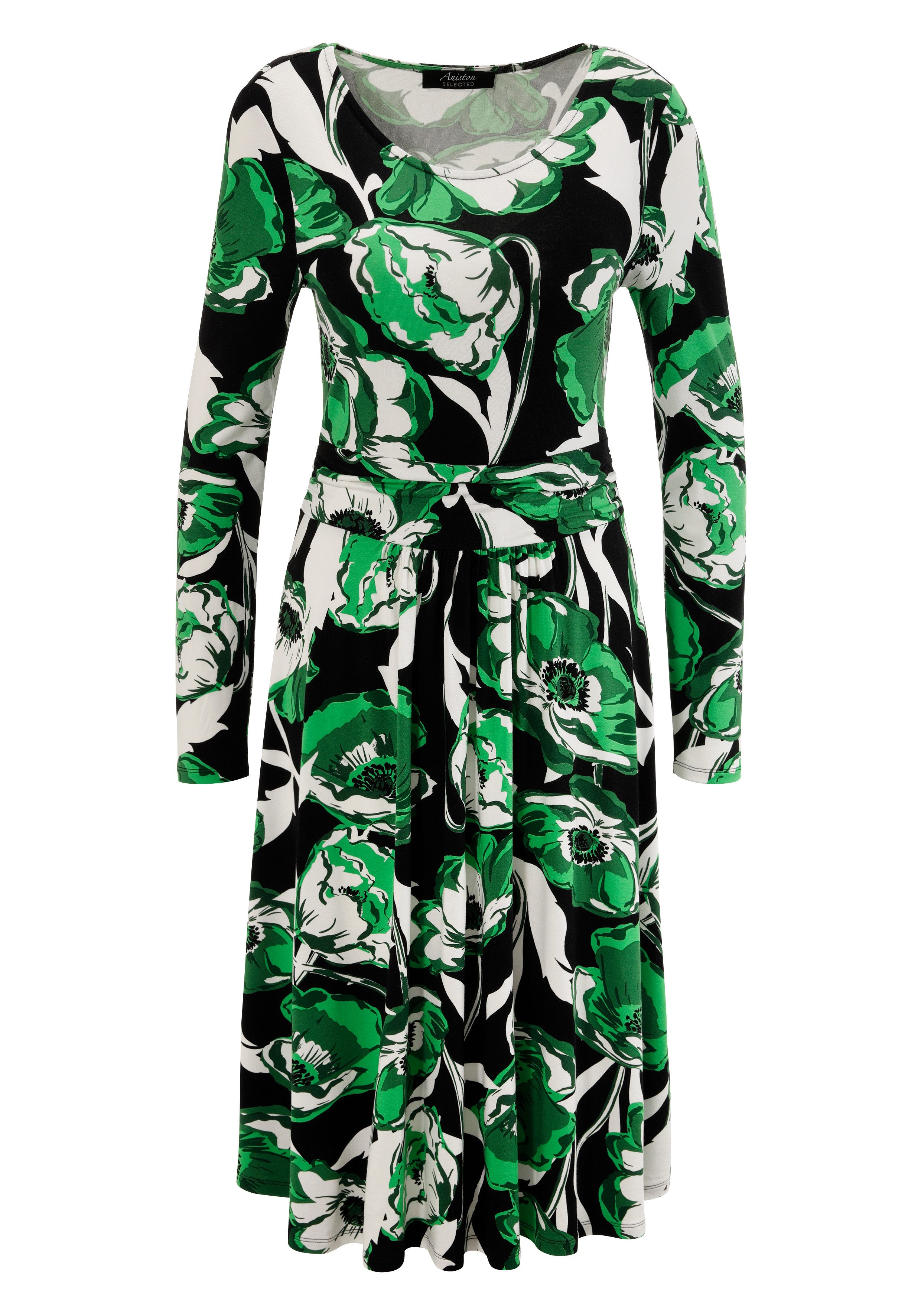 Aniston SELECTED Jerseyjurk met bloemige print en gerimpelde tailleband - nieuwe collectie