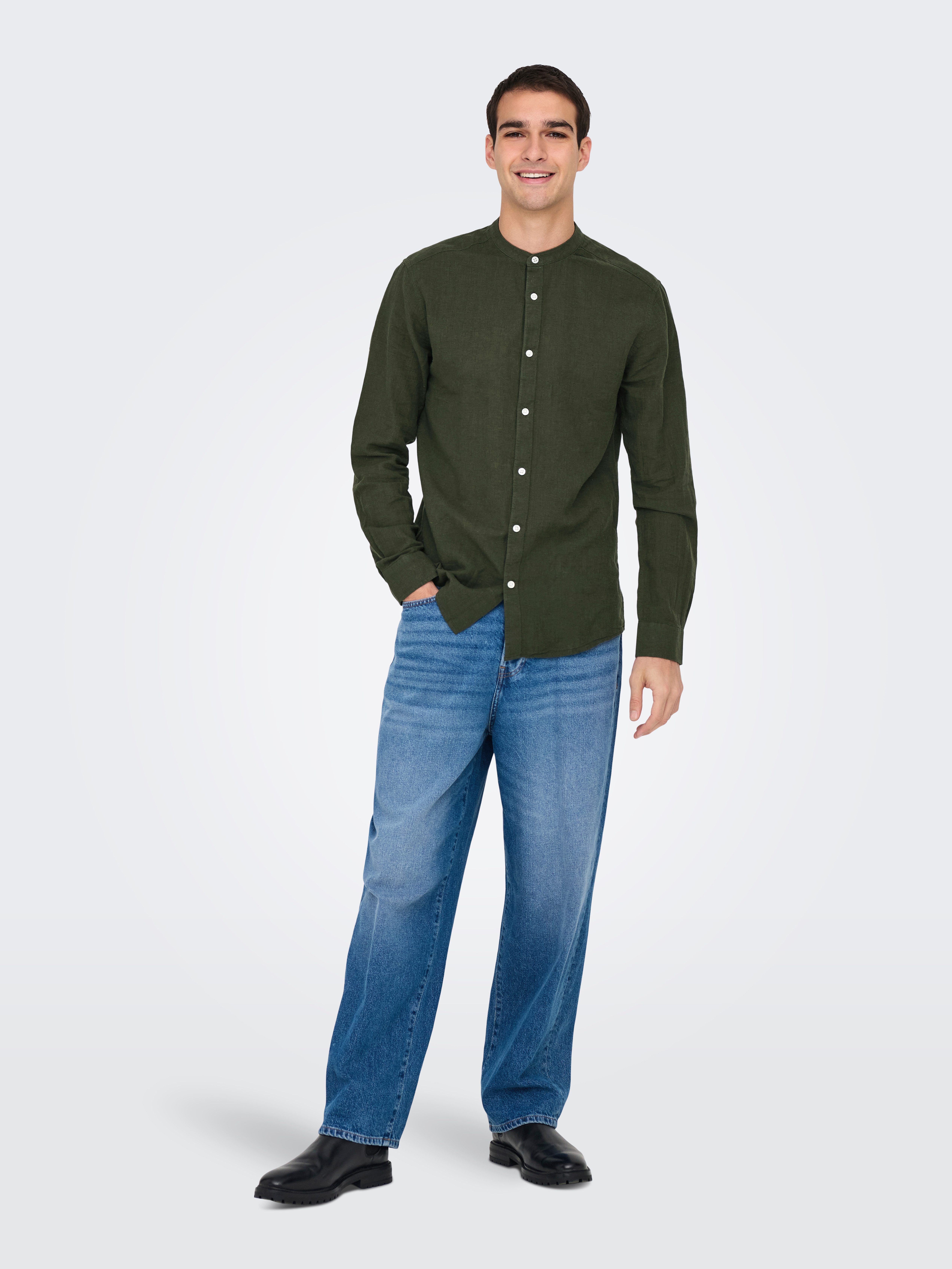 ONLY & SONS Overhemd met lange mouwen ONSCAIDEN LS SOLID LINEN MAO SHIRT NOOS