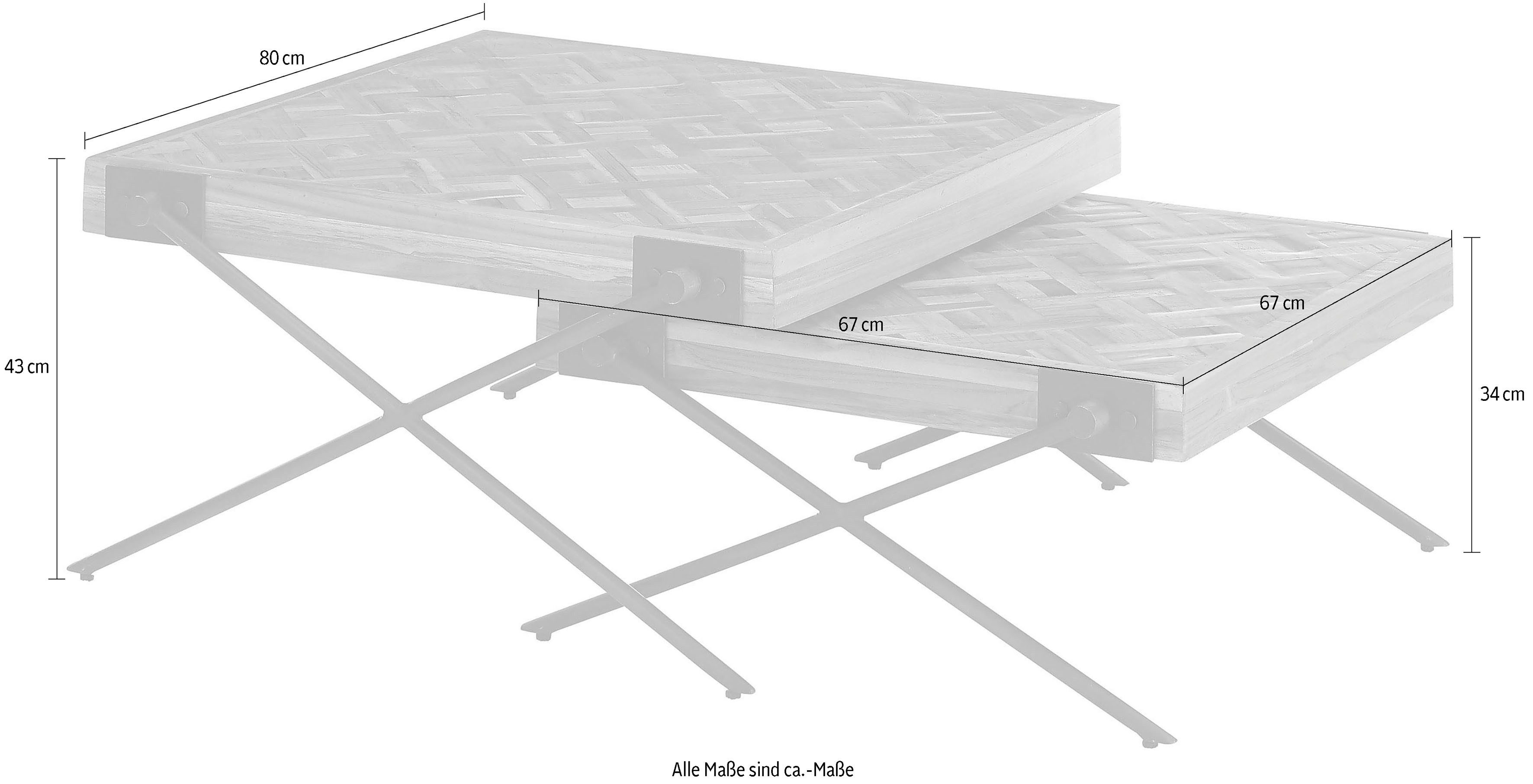 Stolkom Salontafel Akoni 2-delig set massief teak gerecycled met patroon