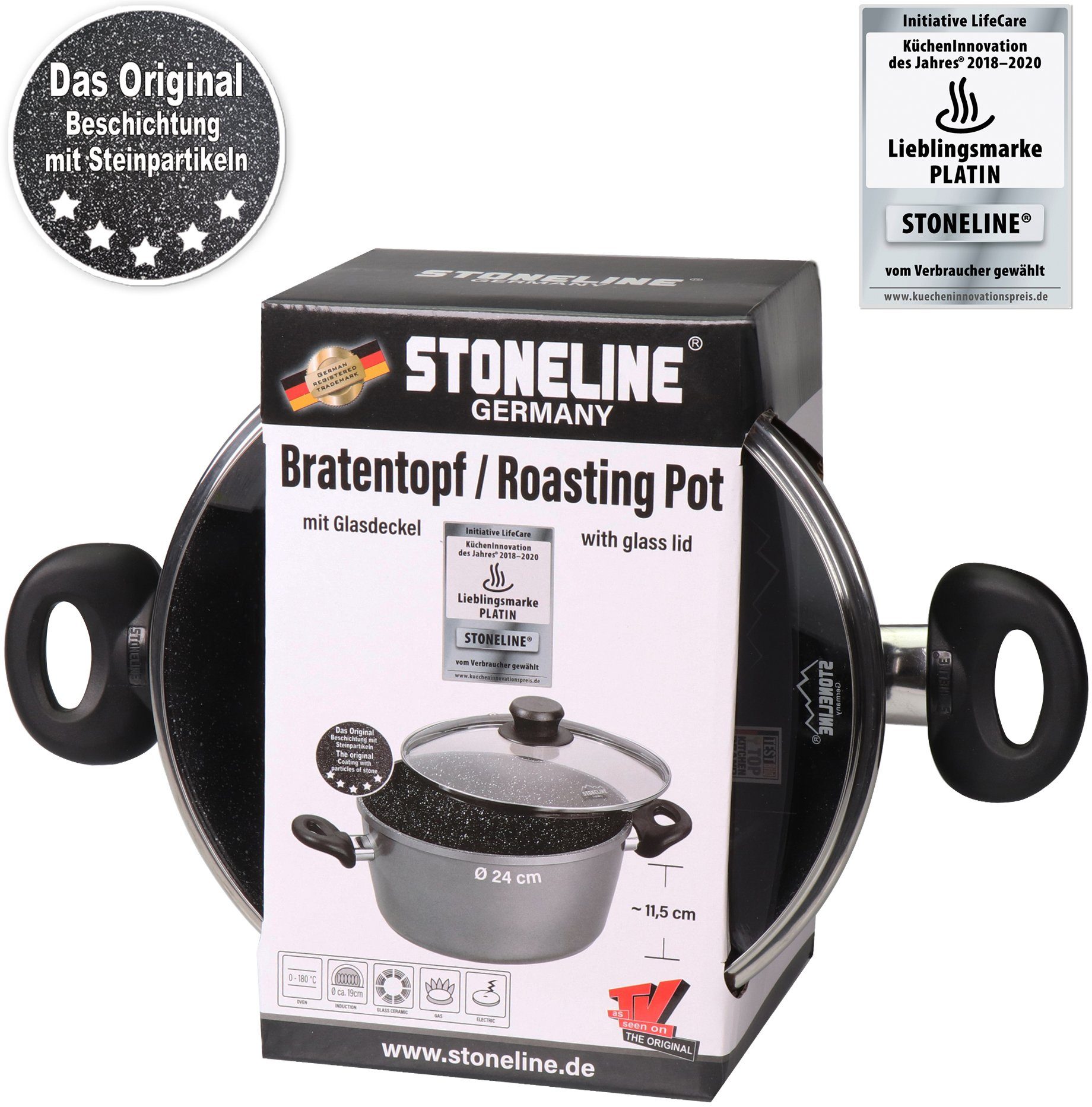 STONELINE Kookpan met glazen deksel, inductie
