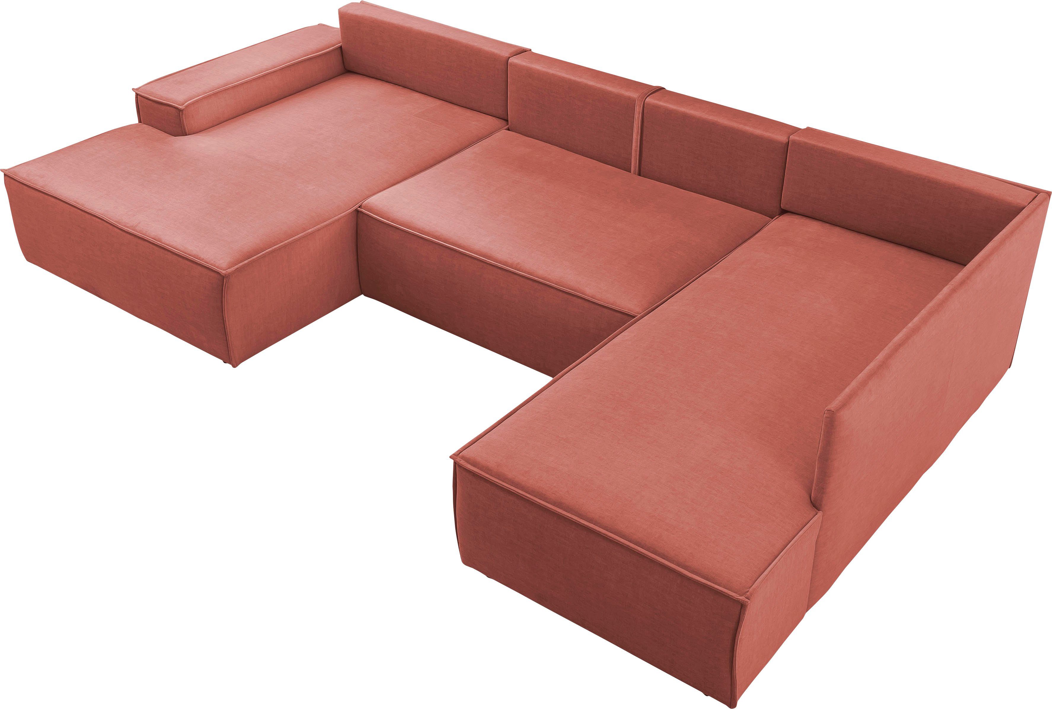 Home affaire Zithoek SHERWOOD 329 cm, U-vorm, slaapbank, Slaapfunctie met bedkist (194x139 cm), cord, vintage, fluweel
