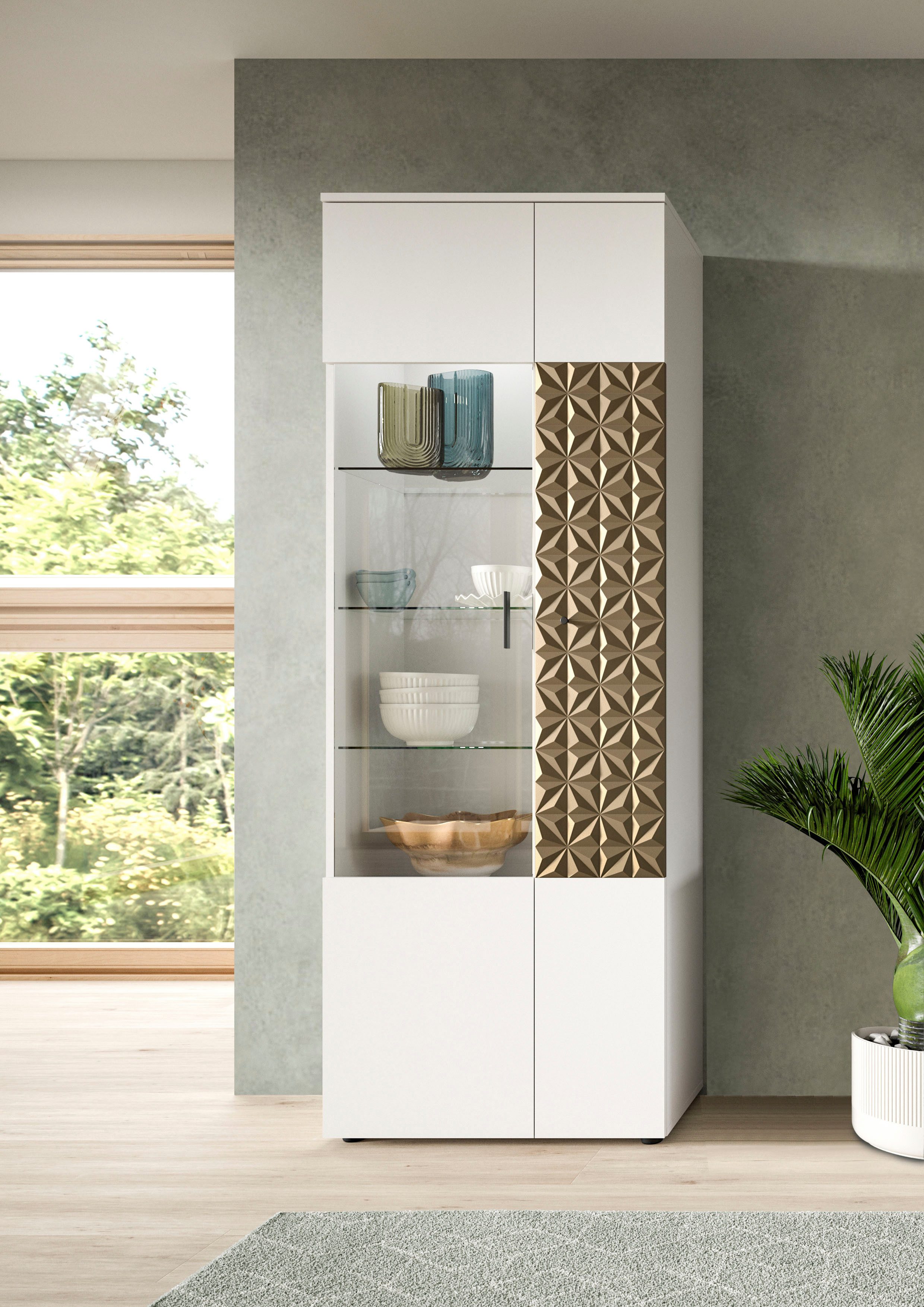 INOSIGN Vitrinekast Vicenza, hoogte 195 cm, ornamentafwerking, 2 deuren, 9 vakken