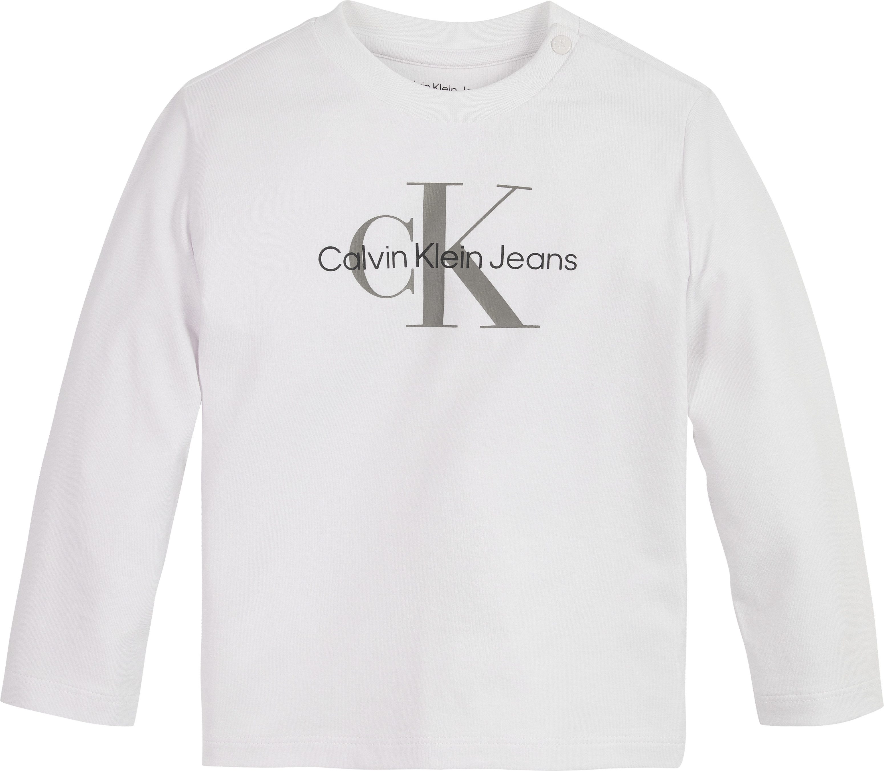 Calvin Klein Shirt met lange mouwen MONOGRAM LS T-SHIRT voor baby’s tot 2 jaar, met grote print kinderen longsleeves maat 74 wit
