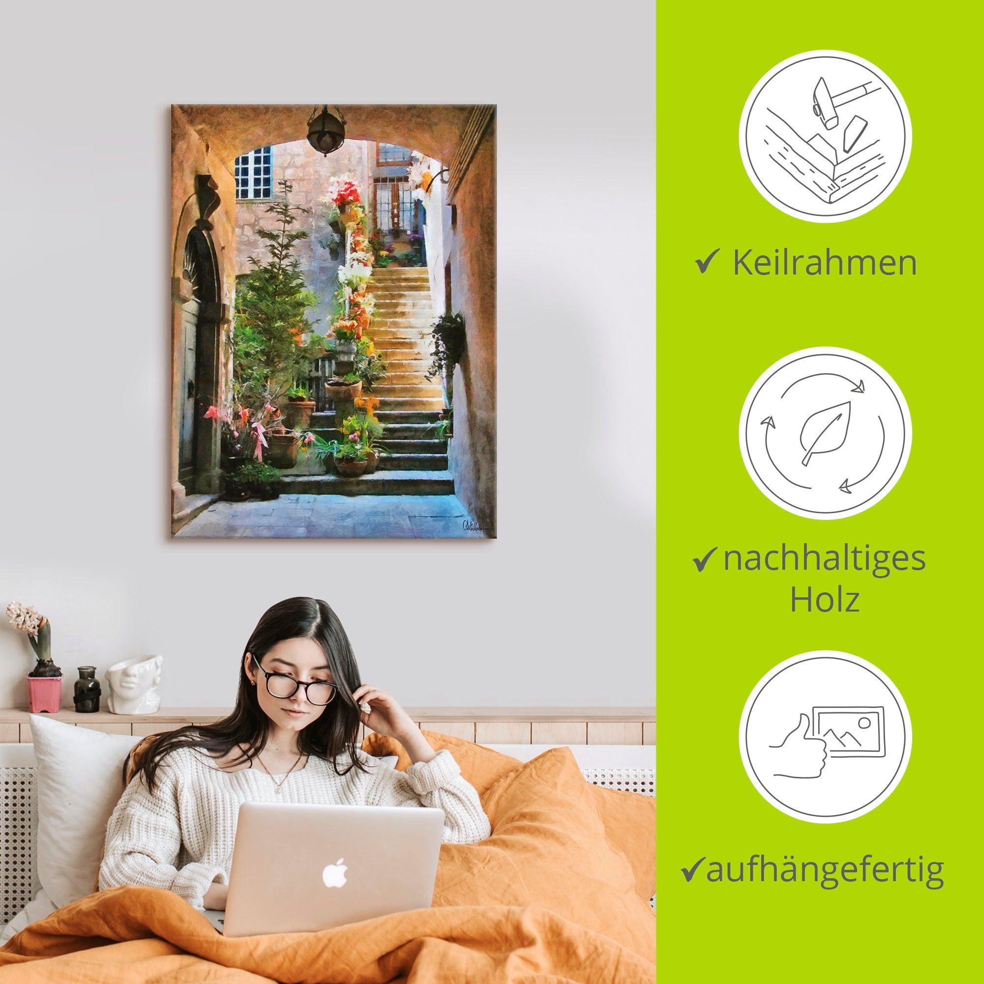 Artland Artprint Trap met bloemen als artprint op linnen, muursticker in verschillende maten
