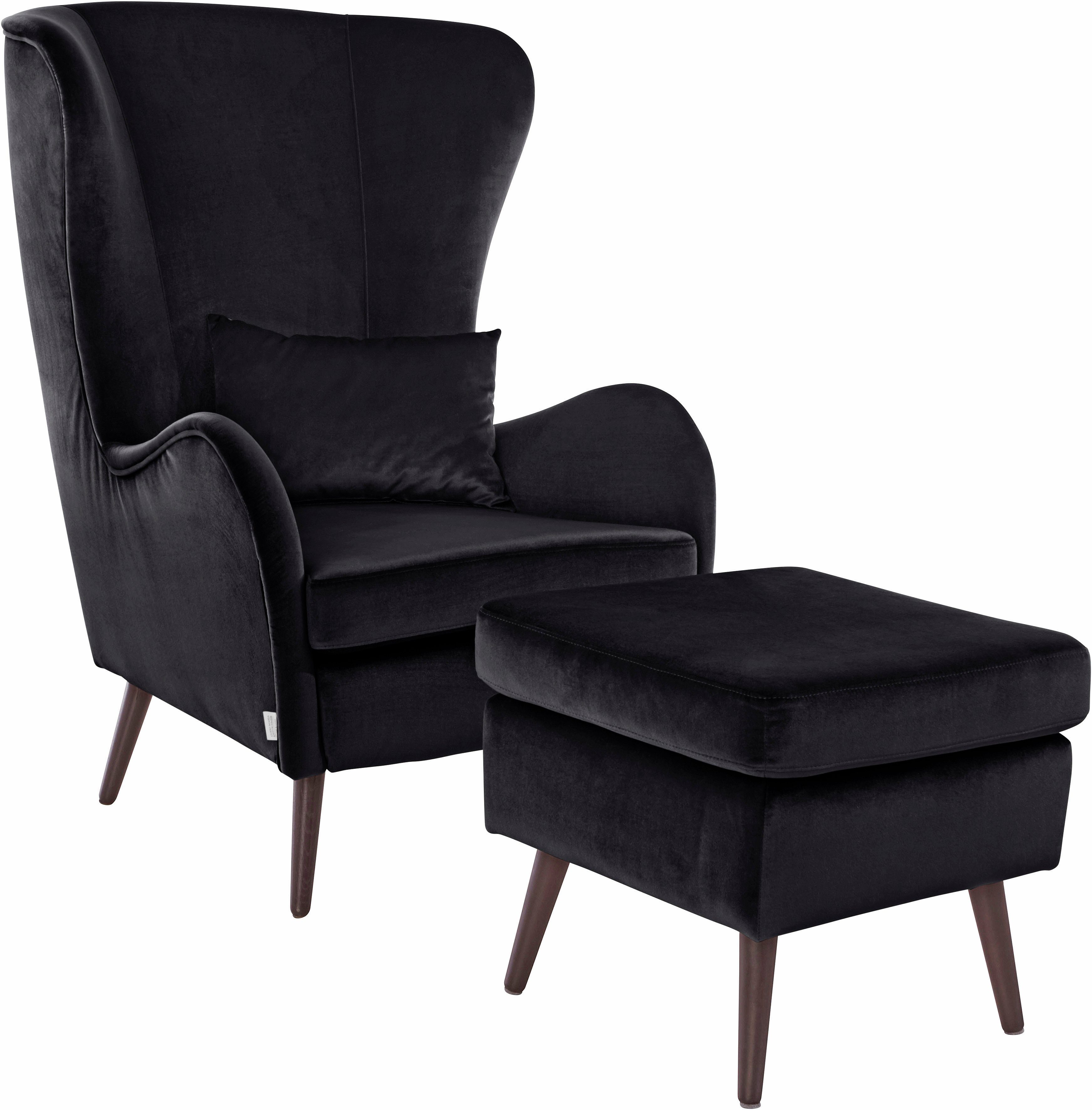 Home affaire Fauteuil Sallito, TV-stoel, oorfauteuil met Hocker, in veel stofkwaliteiten, ook in fluweelcord
