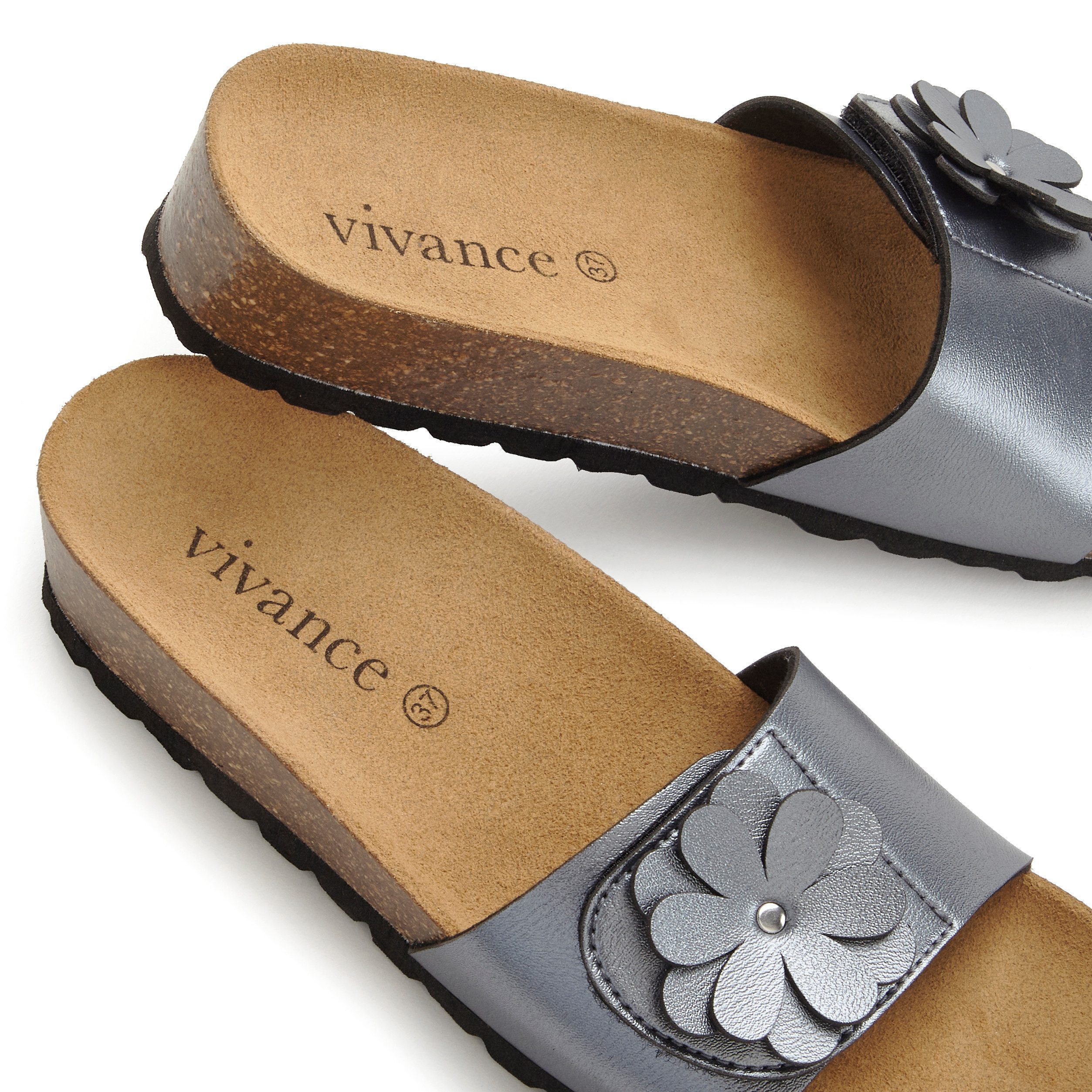 Vivance Slippers Mule, sandaal, open schoen met comfortkurk voetbed van leer en subtiele sleehak