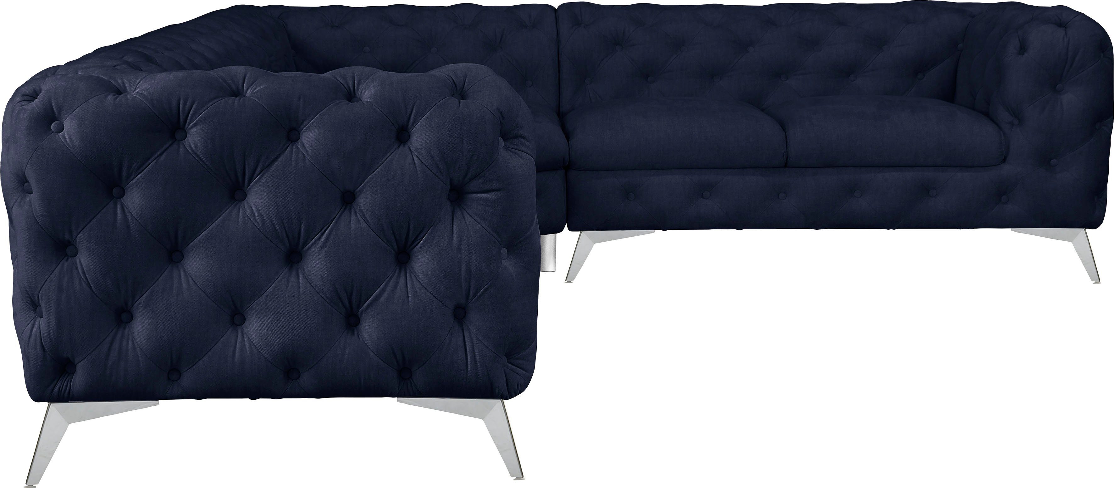 Leonique Chesterfield-bank Glynis L-vorm luxueuze capitonnage, moderne chesterfield look, kleur van de poten ter keuze