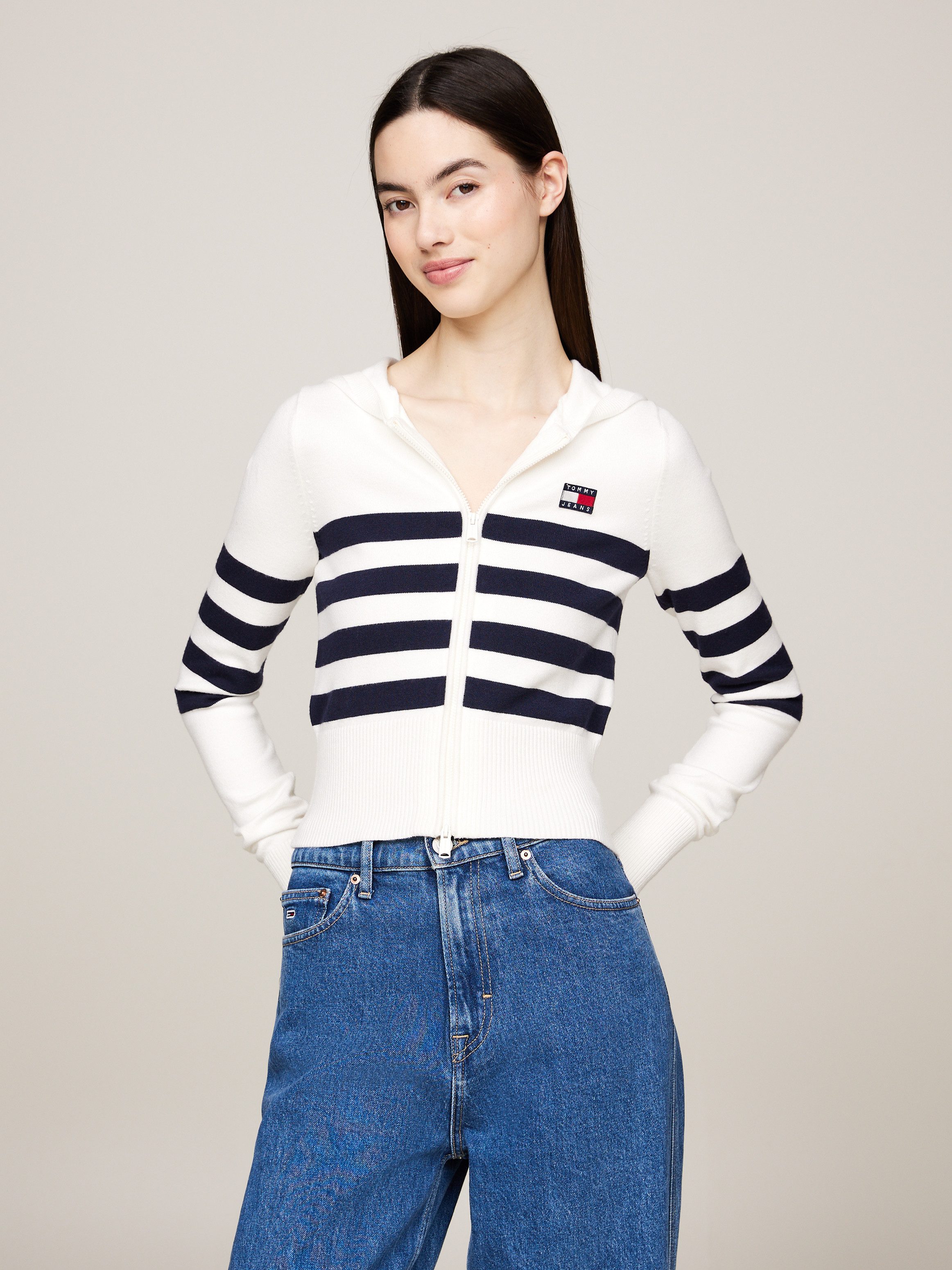 TOMMY JEANS Sweatvest TJW STRIPE ZIP THRU BADGE HOOD