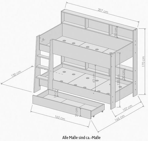Relita Stapelbed Sway 2 ligoppervlakken, met ladder, achterste planken