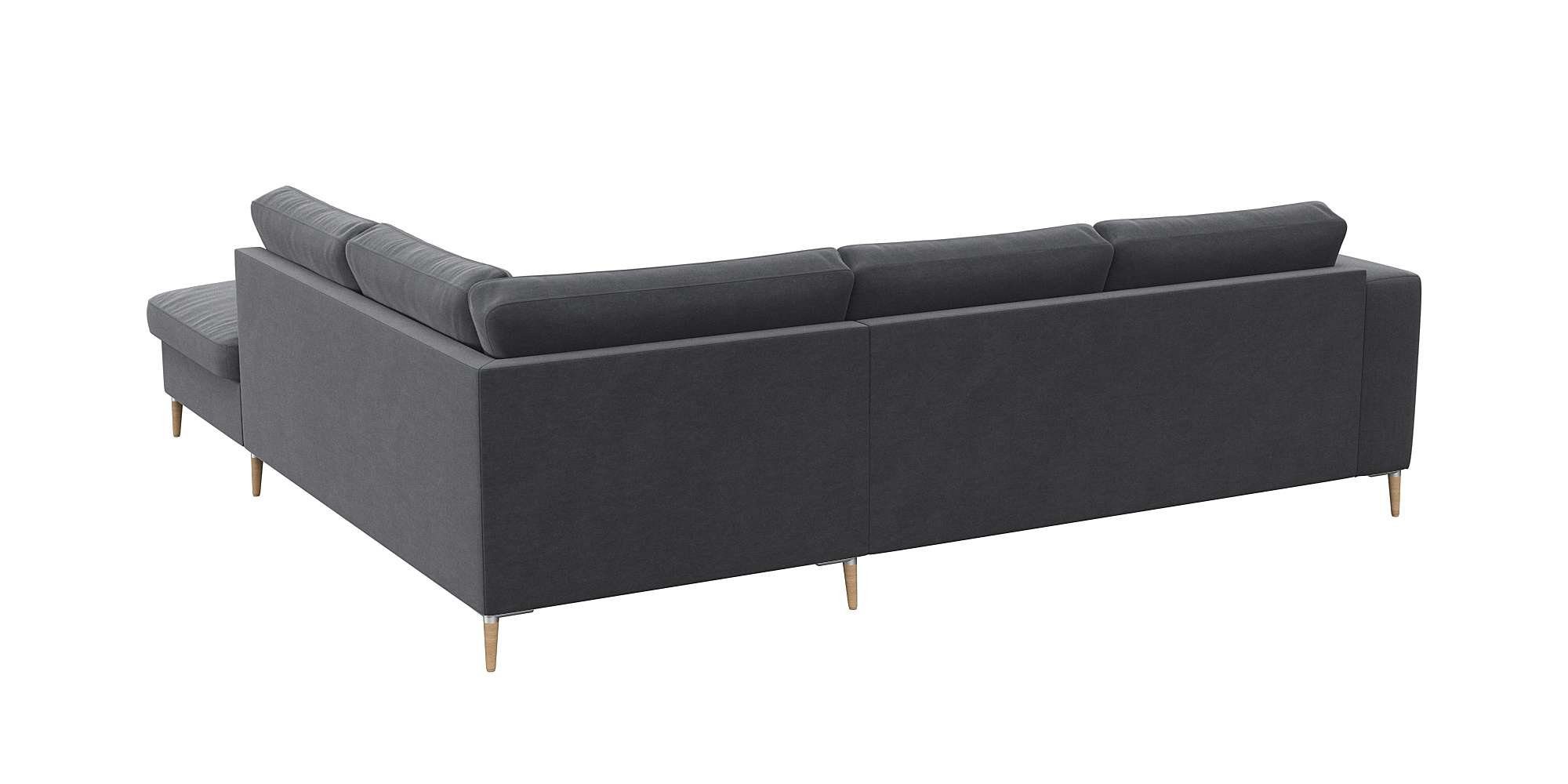 FLEXLUX Hoekbank Fiore, L-vorm brede armleuningen, aluminium/eiken poten, bxd 241x225 cm, koudschuim in de zitting