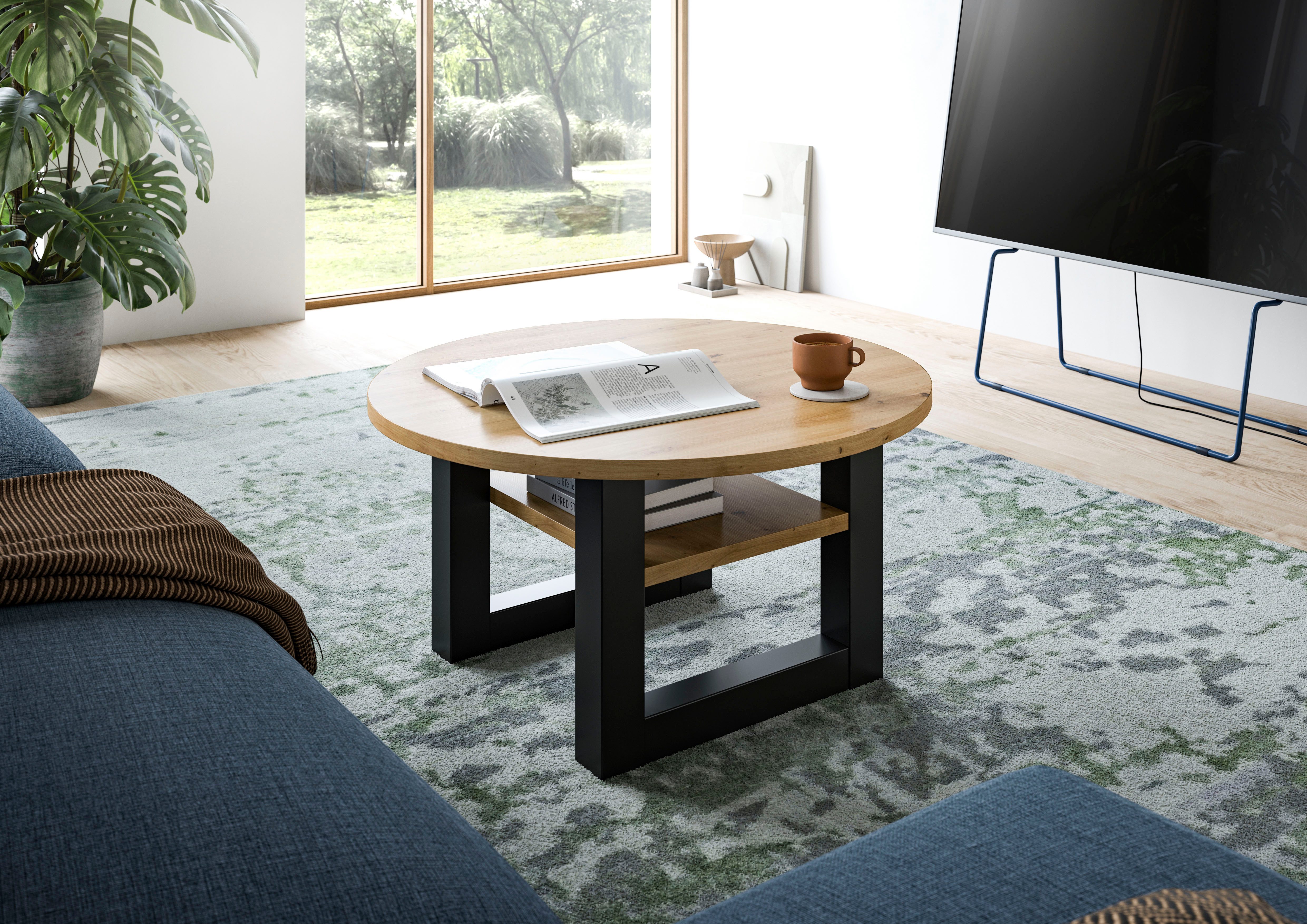 INOSIGN Salontafel Rail, Ø 75 cm, met onderblad, inclusief sledeframe