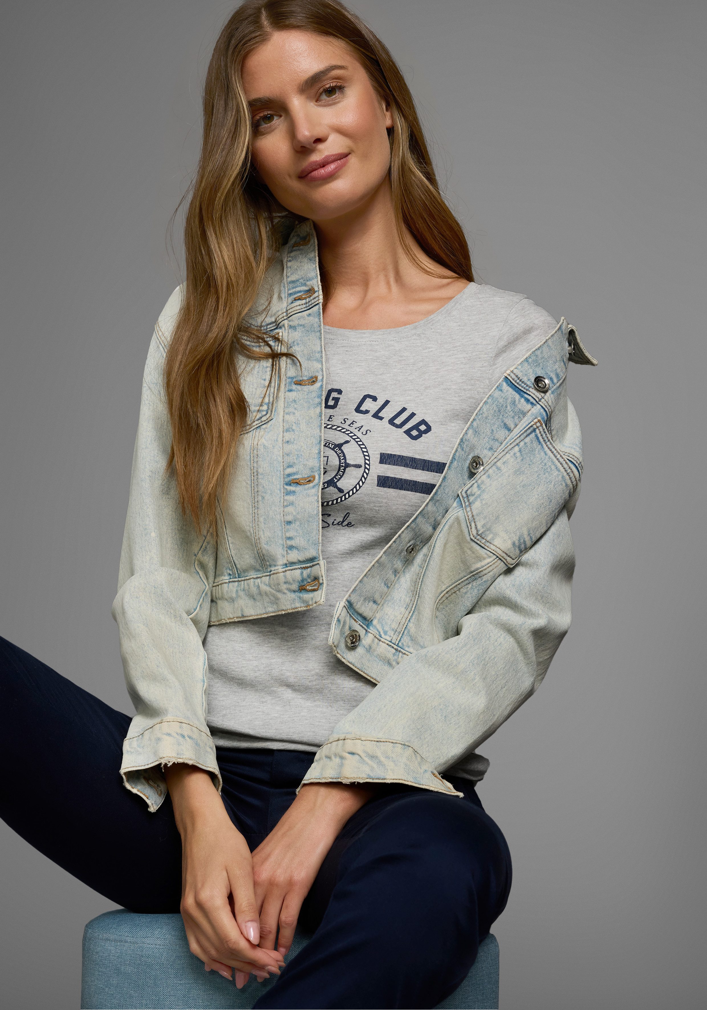 DELMAO T-shirt in maritieme stijl met omgeslagen mouw - nieuwe collectie (2-delig, Set van 2)