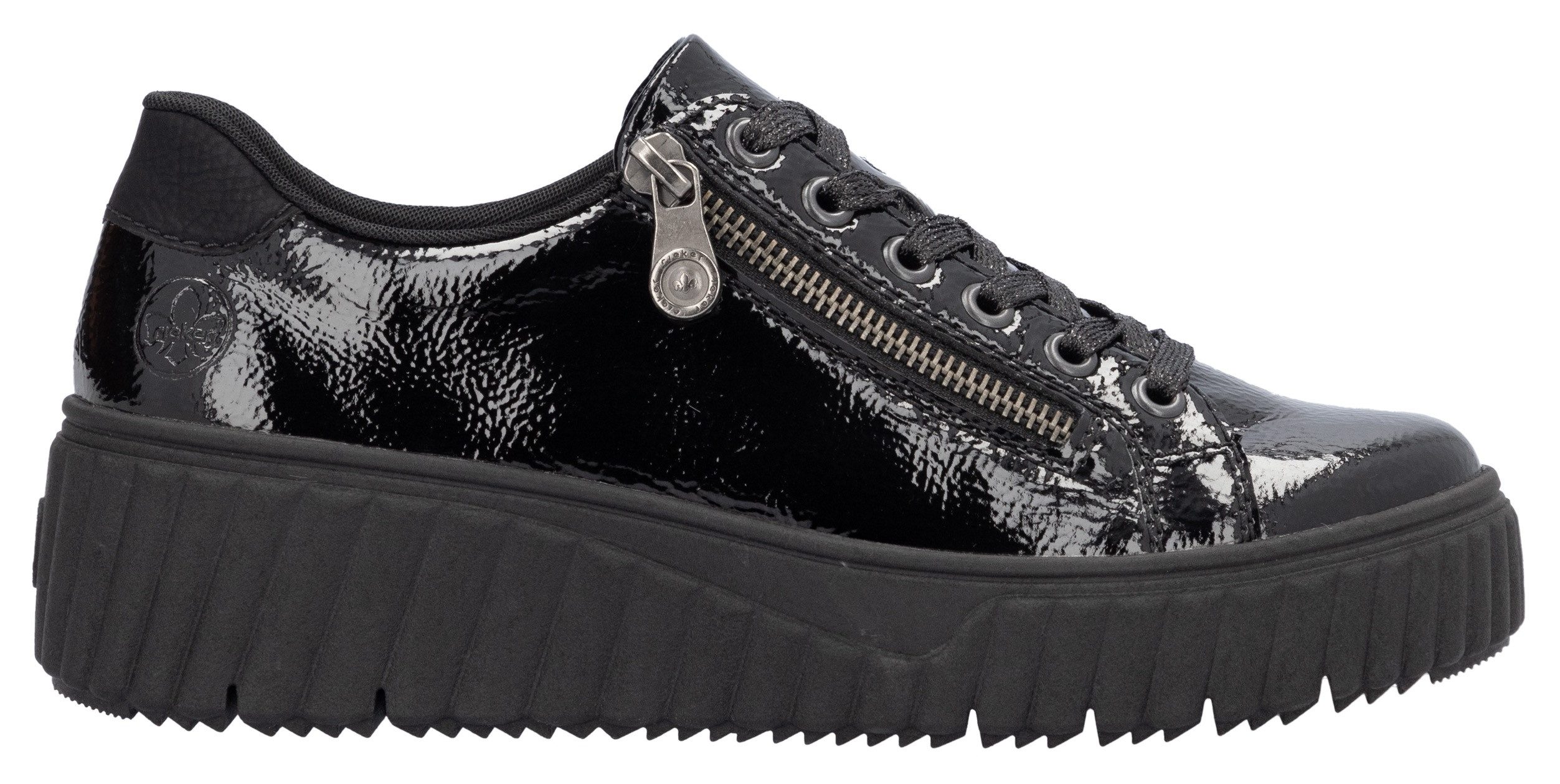 Rieker Plateausneakers vrijetijdsschoen, lage schoen, veterschoen met plateauzool