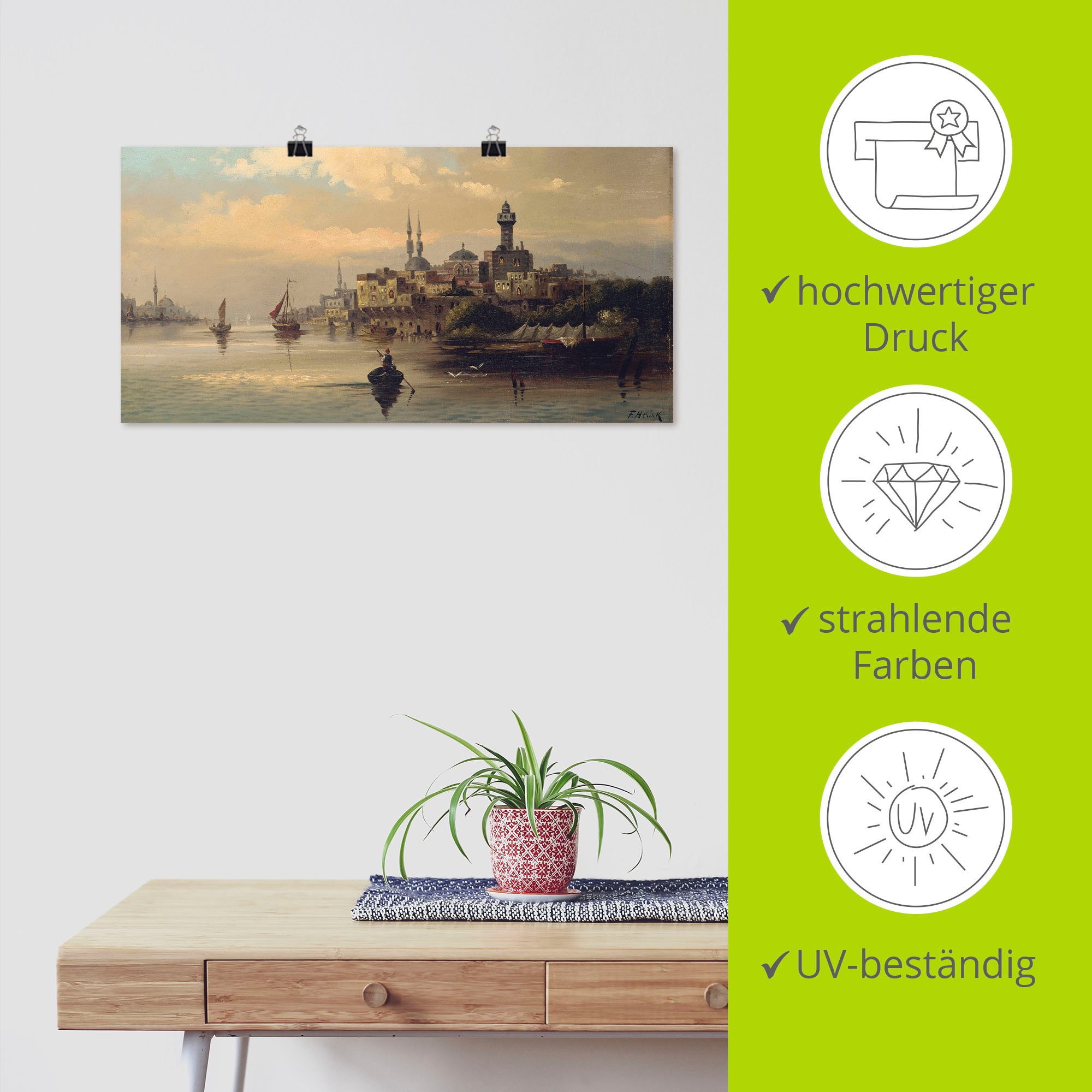 Artland Artprint Koopvaardijschepen op de Bosporus, Istanbul als artprint op linnen, poster, muursticker in verschillende maten