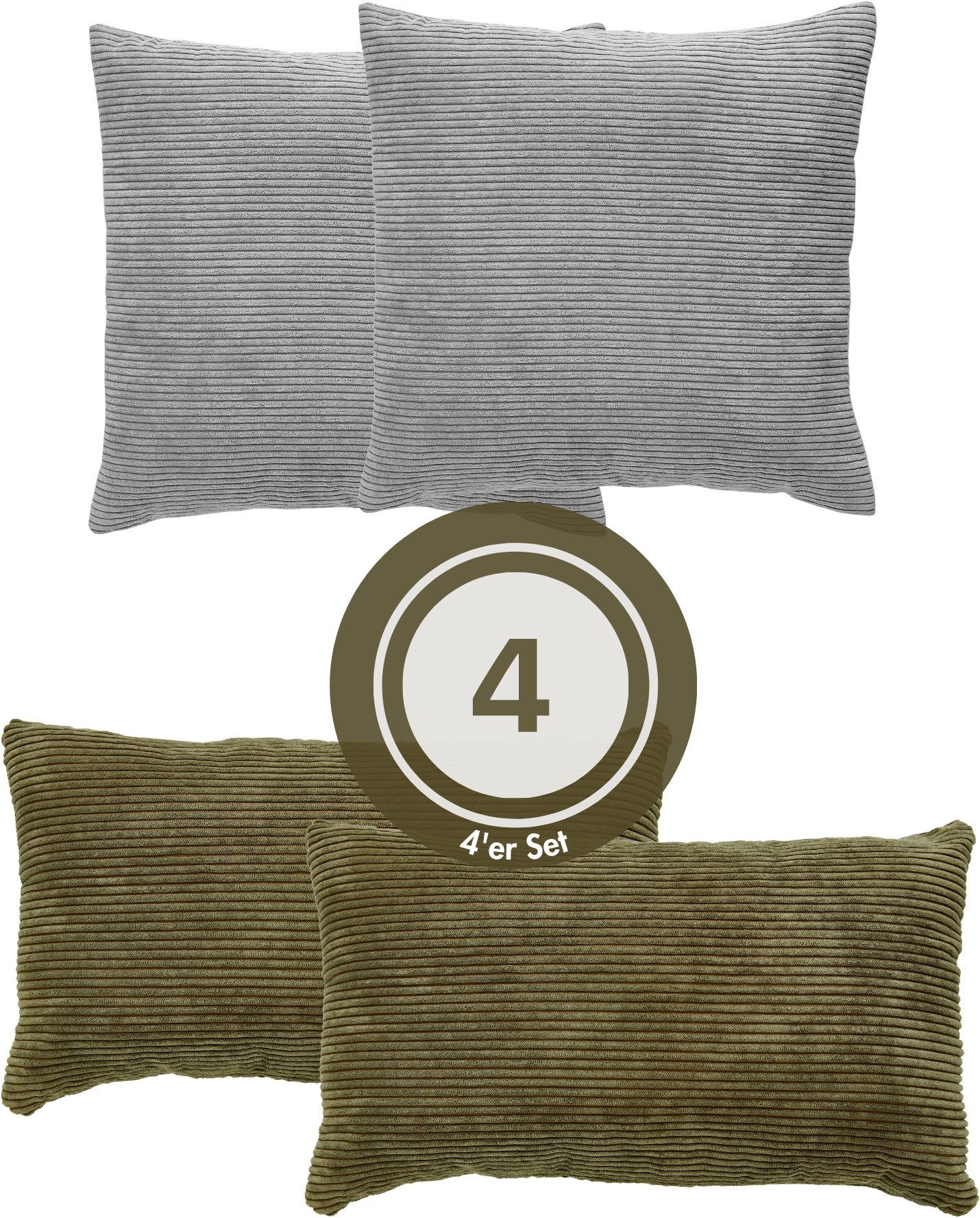 Andiamo Sierkussen Cord kussen Emy, 4-delig set, kussenhoes met vulling Bankkussen, hoekig, 40x40 & 30x50 cm, ook afzonderlijk verkrijgbaar