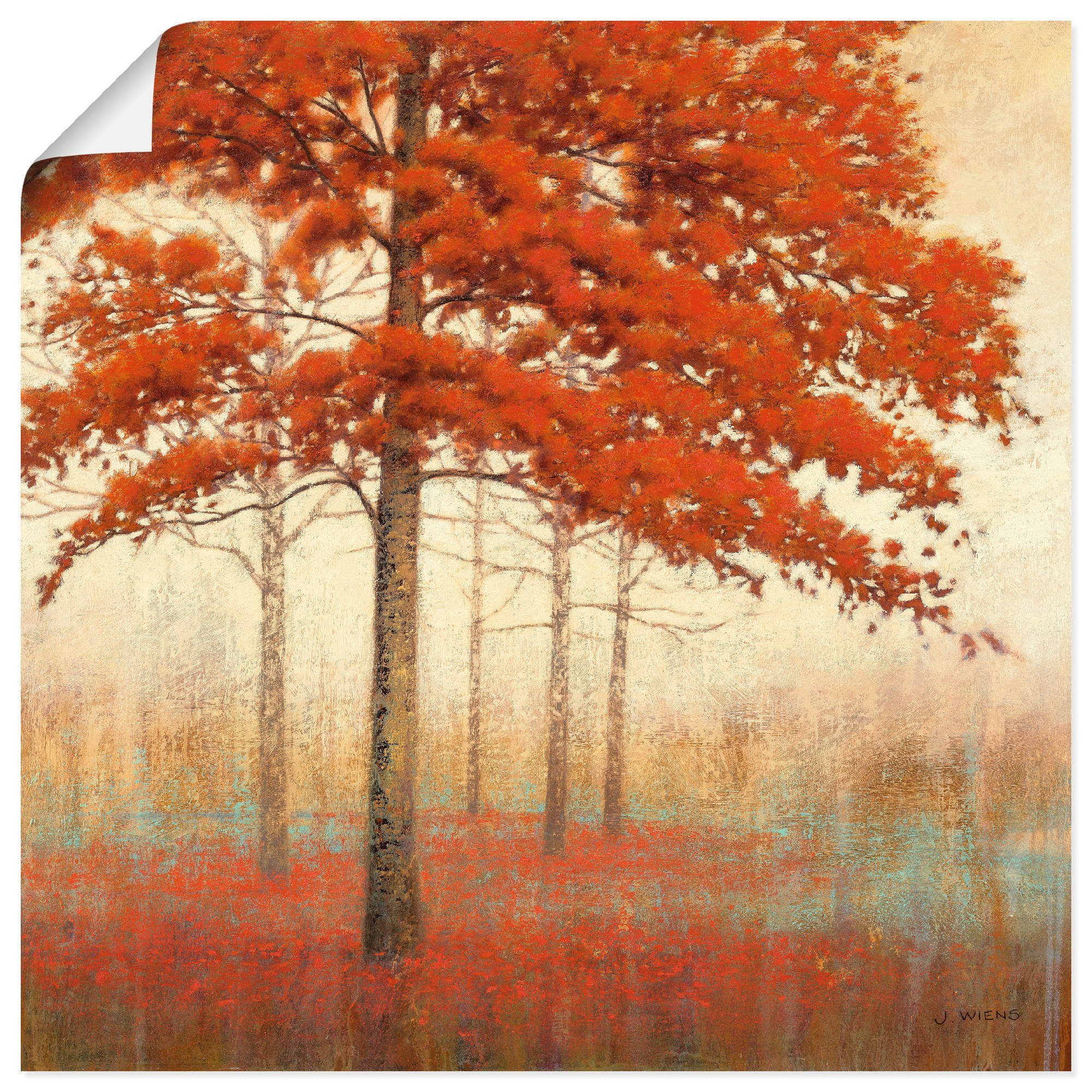 Artland Artprint Herfst boom II als artprint op linnen, poster in verschillende formaten maten foto schilderijen maat 70 cm x 70 cm oranje