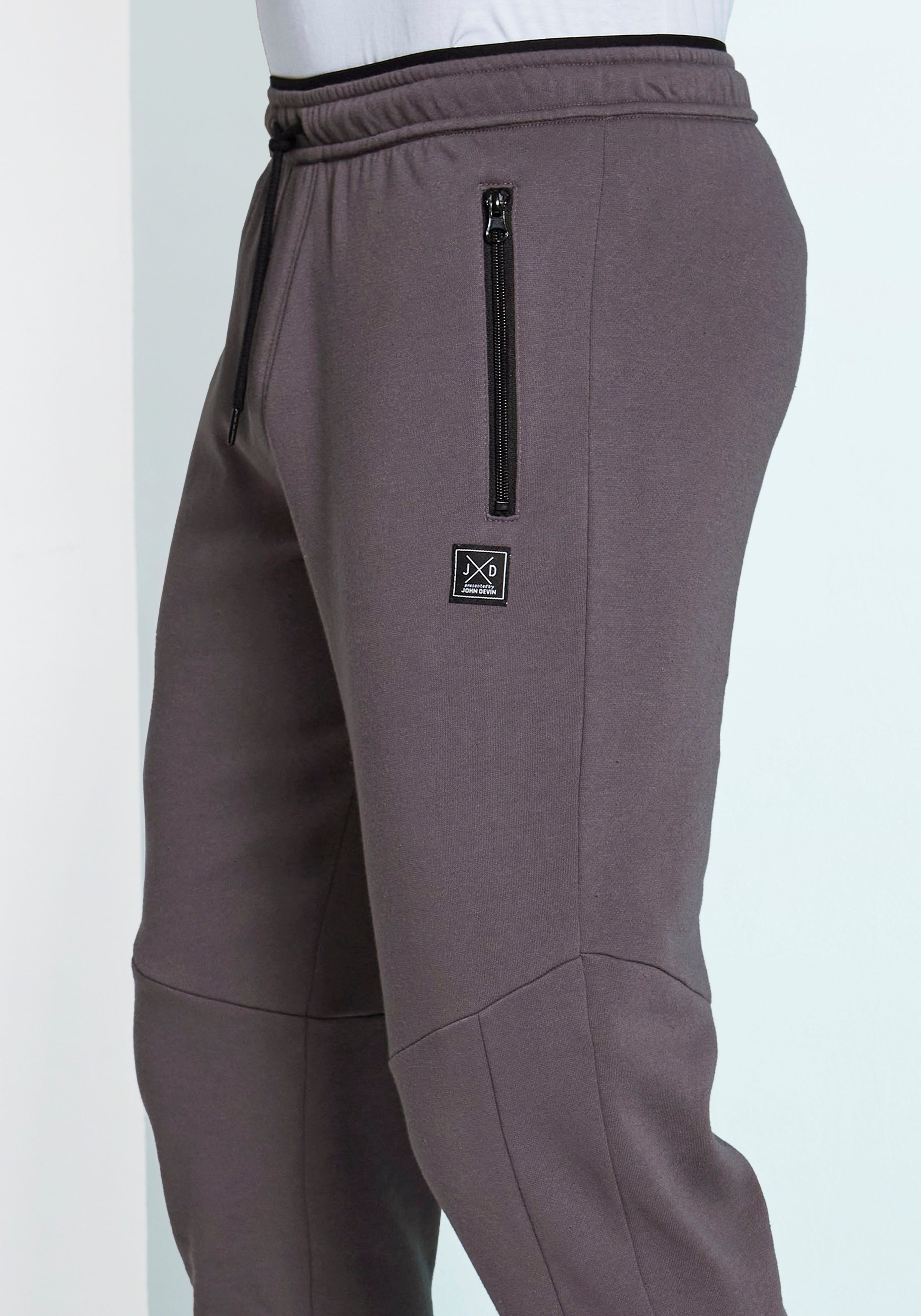 John Devin Sweatbroek Joggingbroek met zijzakken en bindband van katoenmix