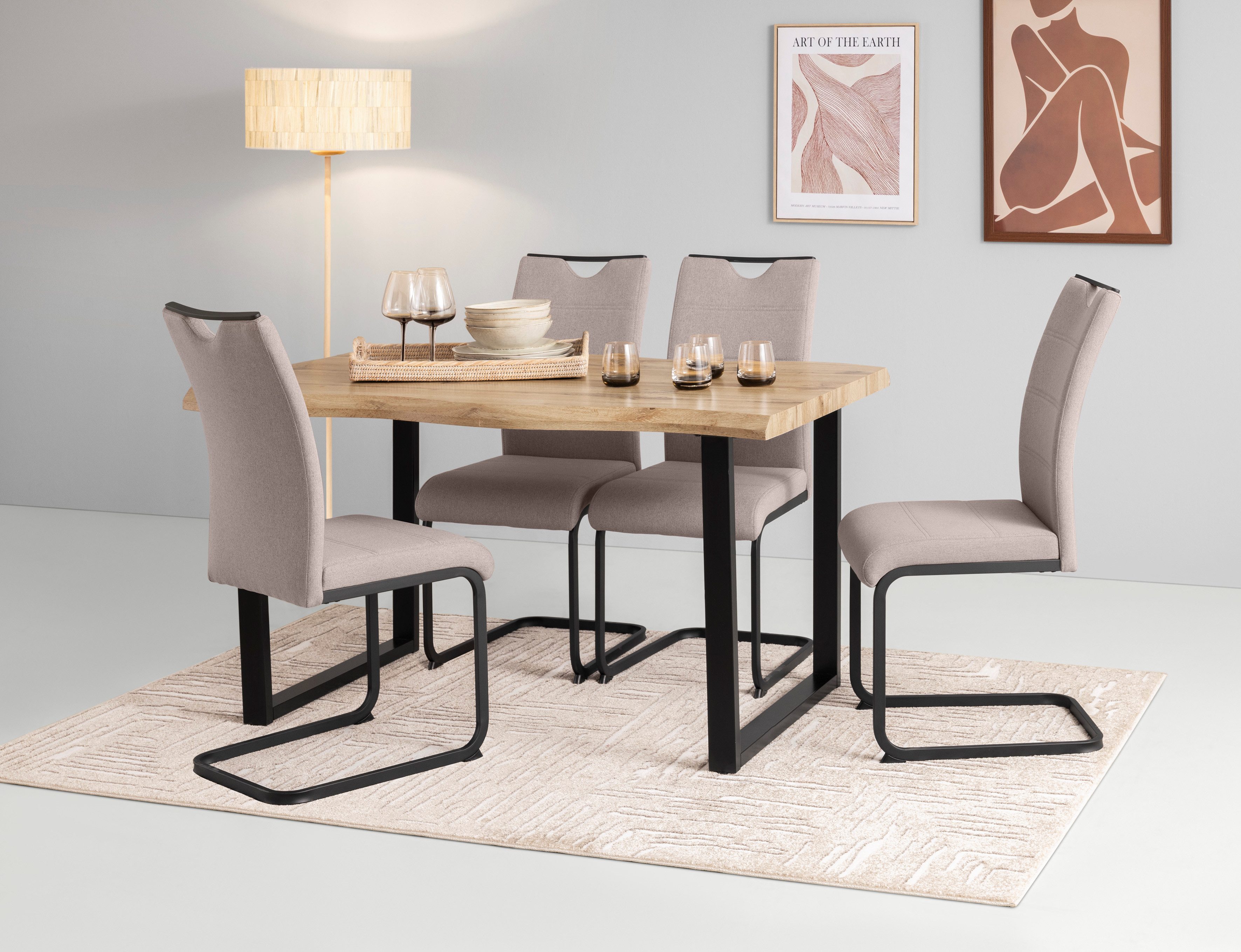 HELA Eethoek Giselle Eettafel U-frame metaal, tafelblad met boomrand, OTTOs Choice (set, 5-delig)