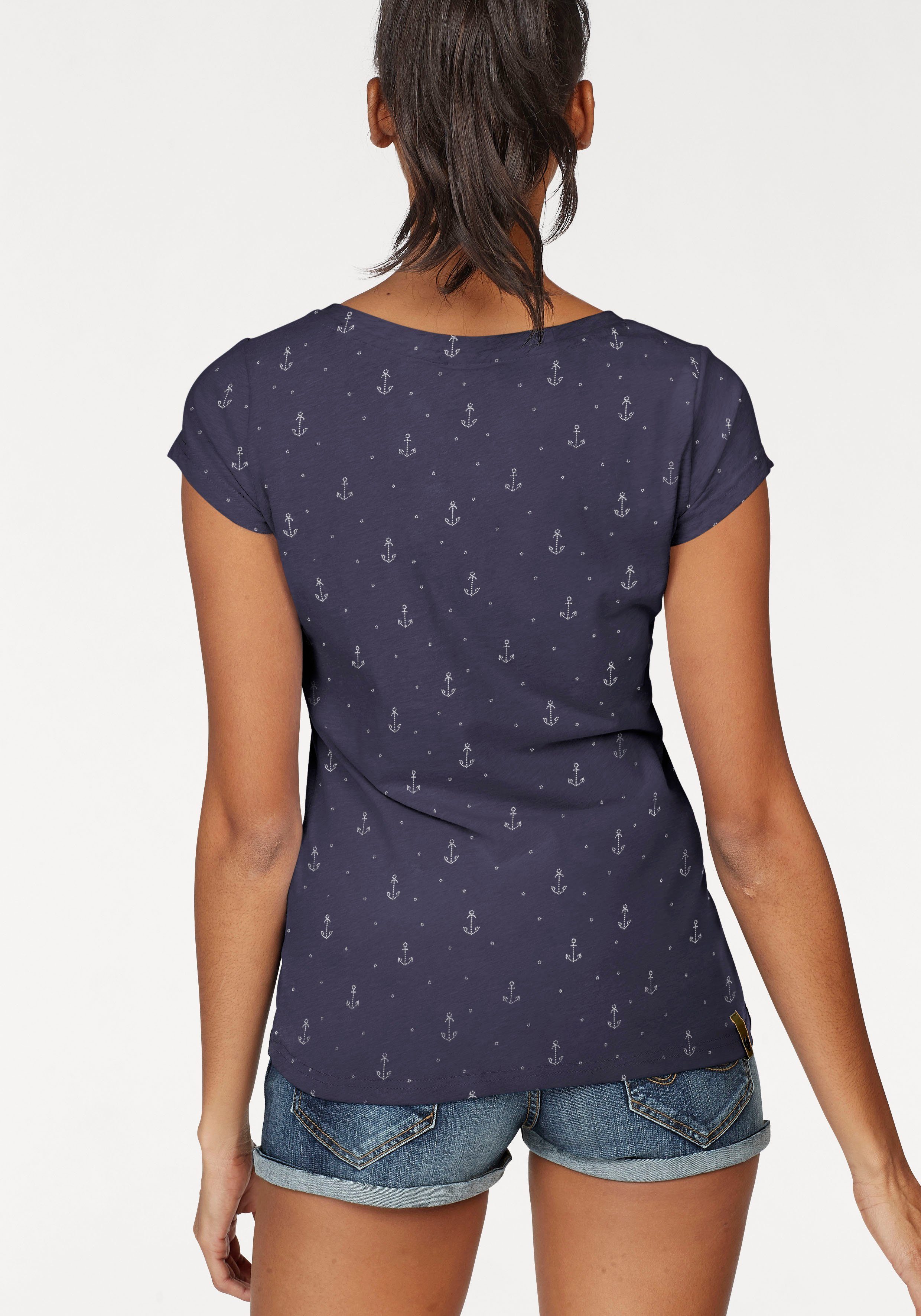 Ragwear T-shirt FLORAH A ORGANIC O met maritieme anker-print all-over