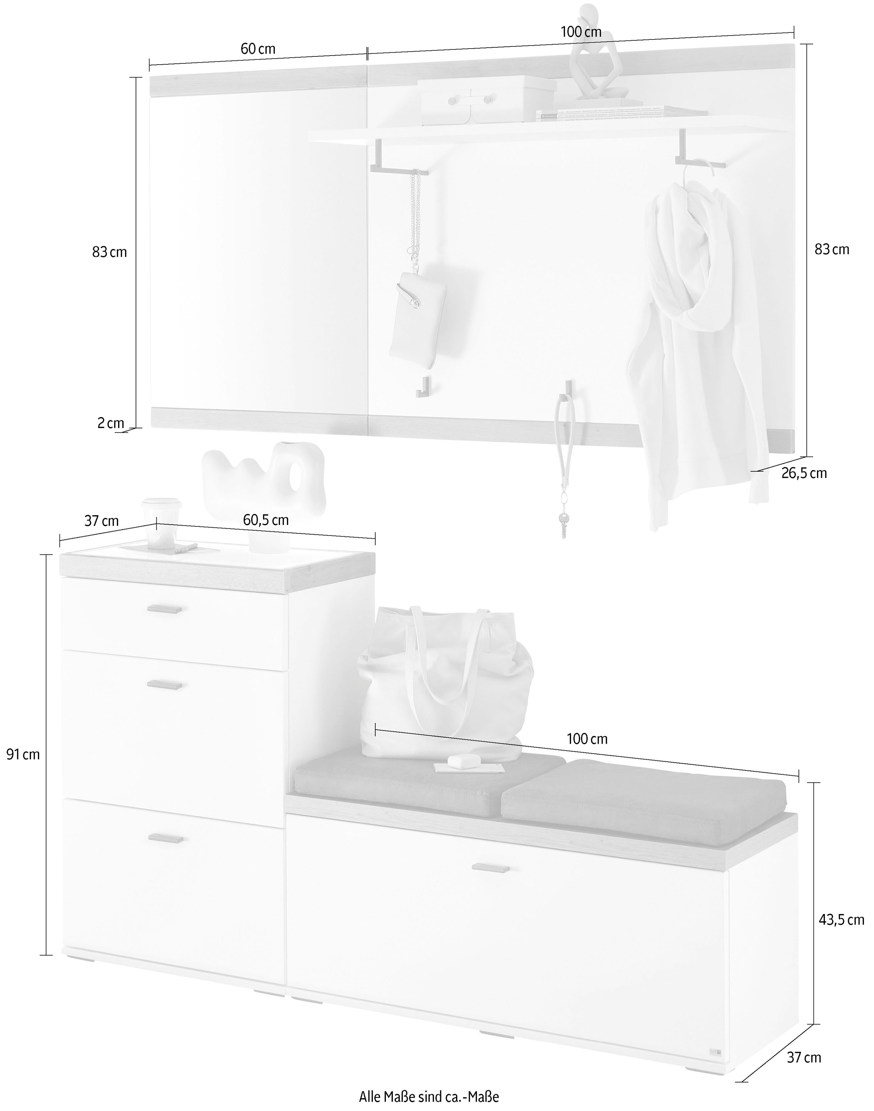 set one by Musterring Compact kapstokmeubel Lancaster Dielen bestaande uit 4 delen, verkrijgbaar in twee kleuren, totale breedte 160 cm (4 stuks)
