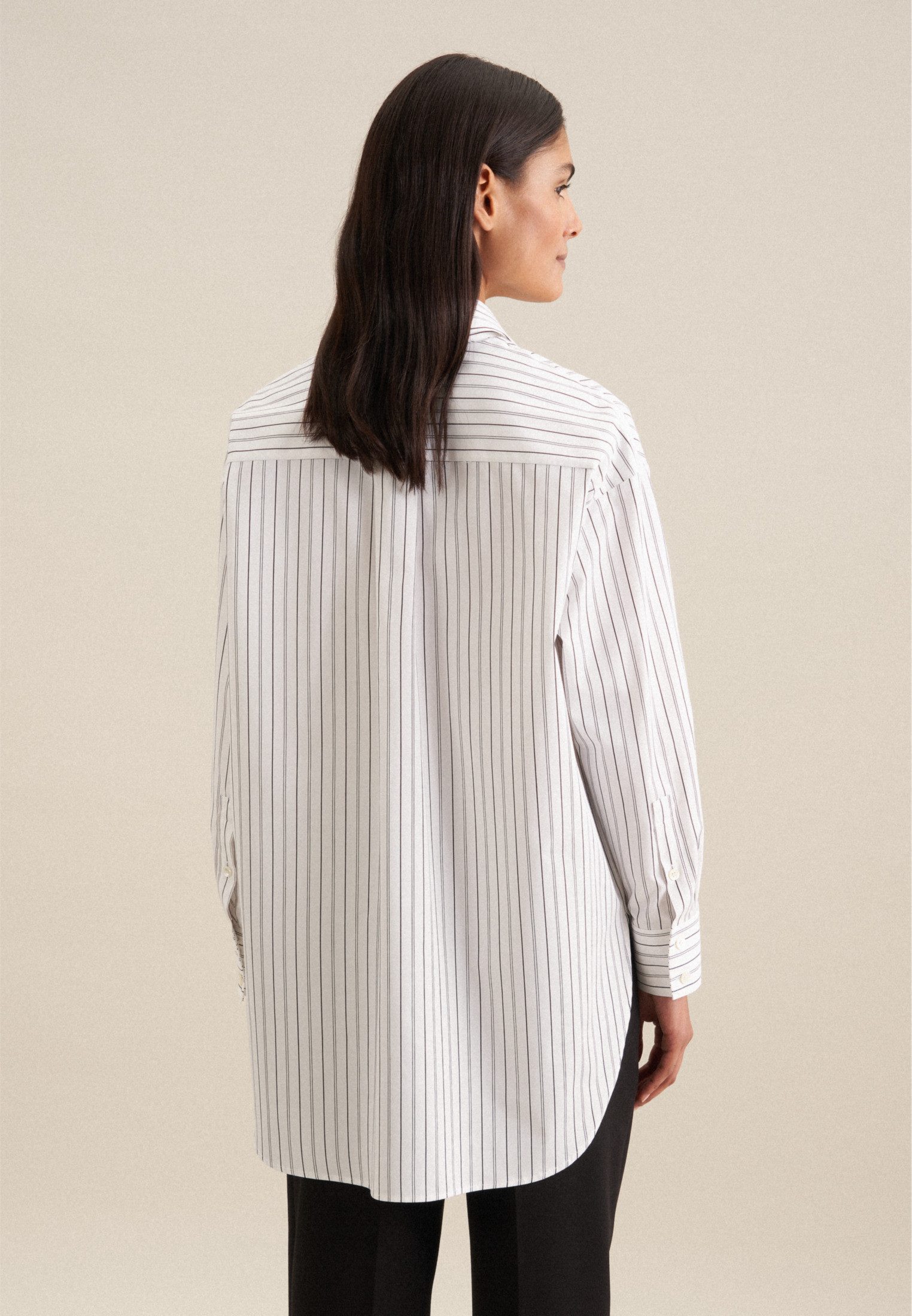 seidensticker Lange blouse Zwarte roos Lange mouwen kraag strepen
