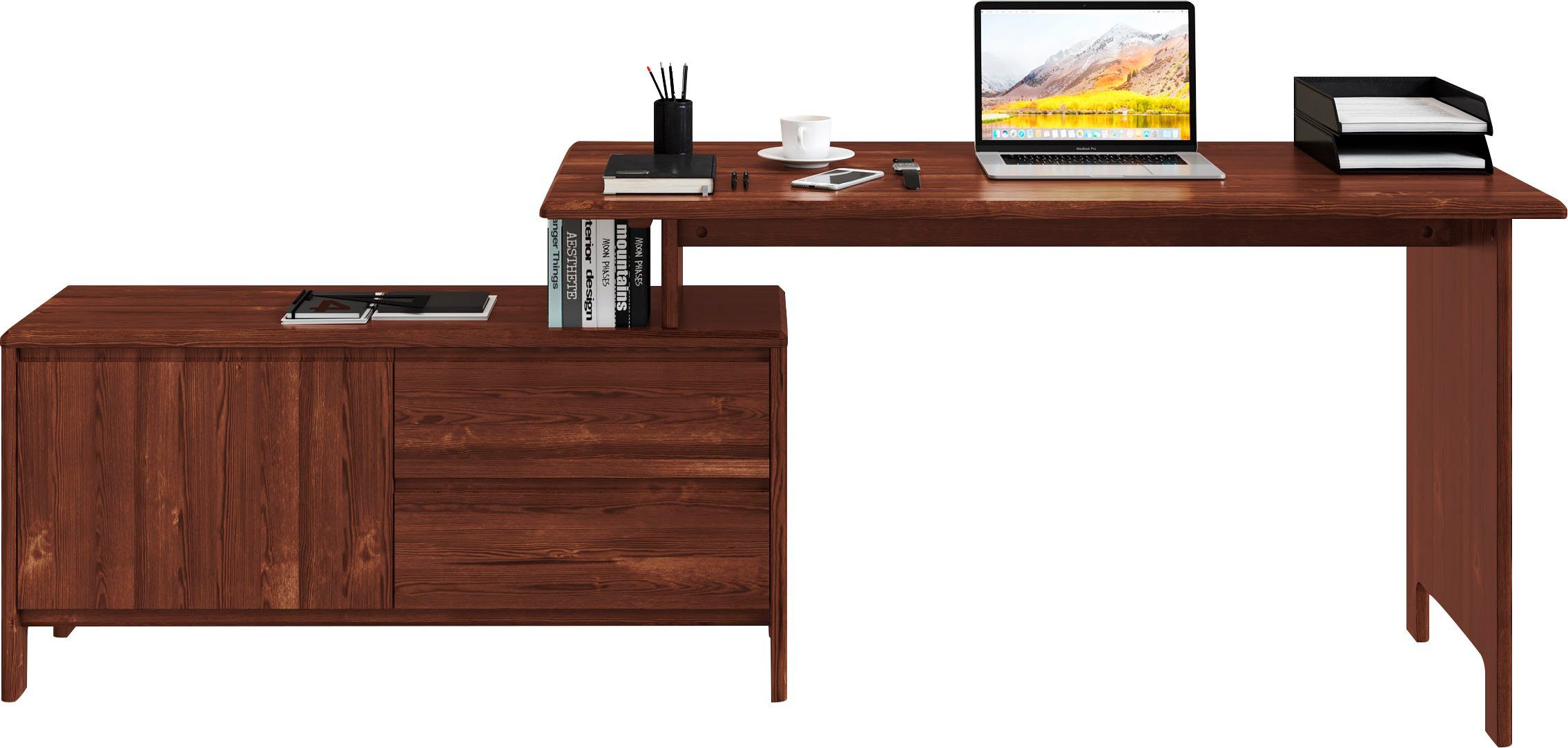 Home affaire Bureau Luven, van massief hout in 2 breedtes, variabel gebruik als bureau of hoekbureau