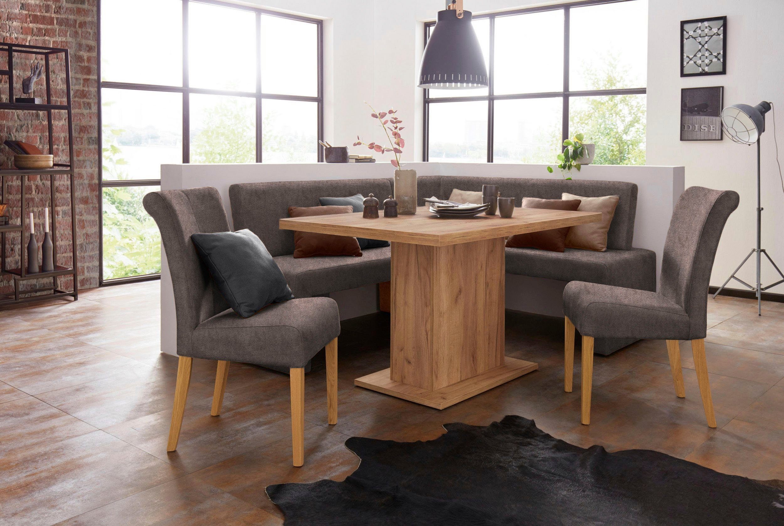 Home affaire Stoel met 4 poten Barcelona Stoelpoten van massief hout, zacht verdikte zitting en rugleuning (set, 2 stuks)