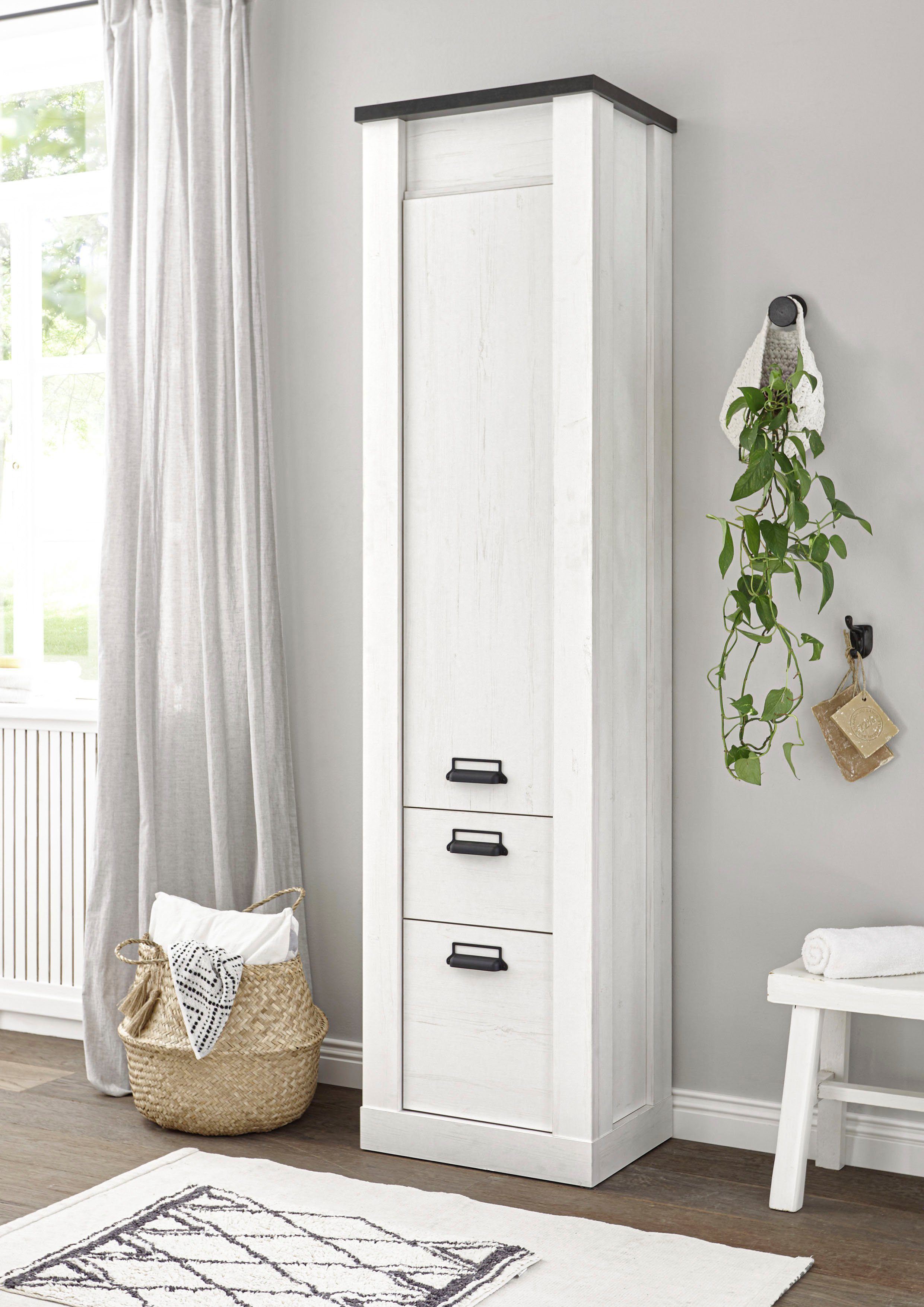 Home affaire Multifunctionele kast Sherwood in moderne houtlook, met metalen apothekers handgrepen, hoogte 201 cm