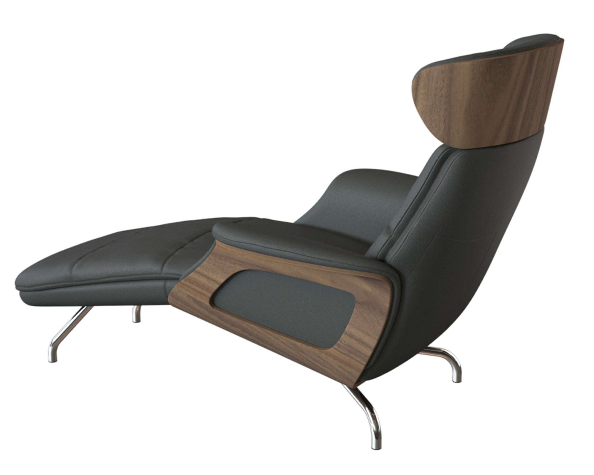 FLEXLUX Loungestoel Clement chaise longue, relaxstoel, ligstoel Rug- en hoofdsteunverstelling, armleuning, walnoot, voet van aluminium