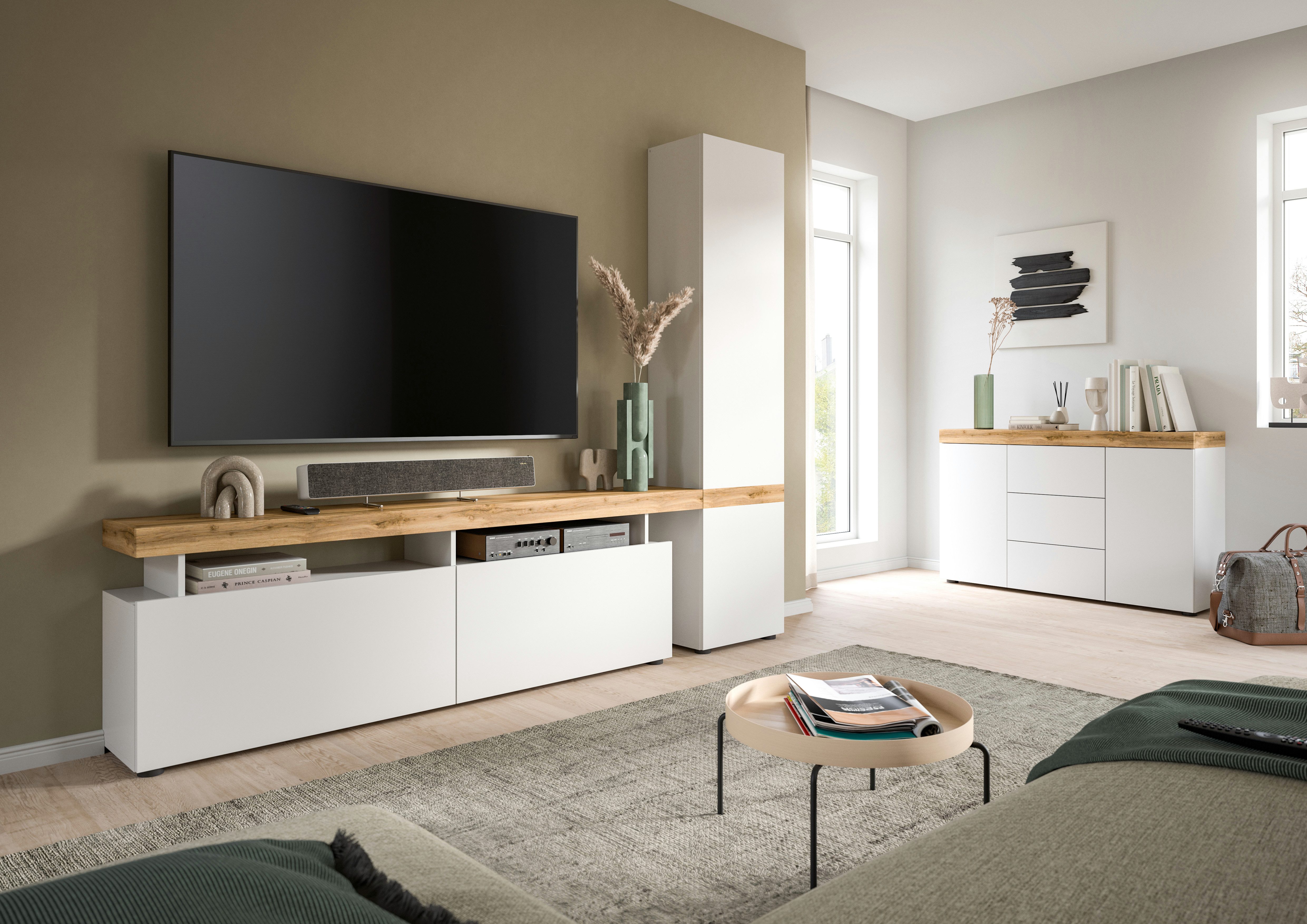 INOSIGN Dressoir Mambo, Breedte 125 cm, greeploze fronten, 2 Deuren, 3 Lades 2-kleurig, deuren met push to open, buffetkast, kast, commode, woonmeubel