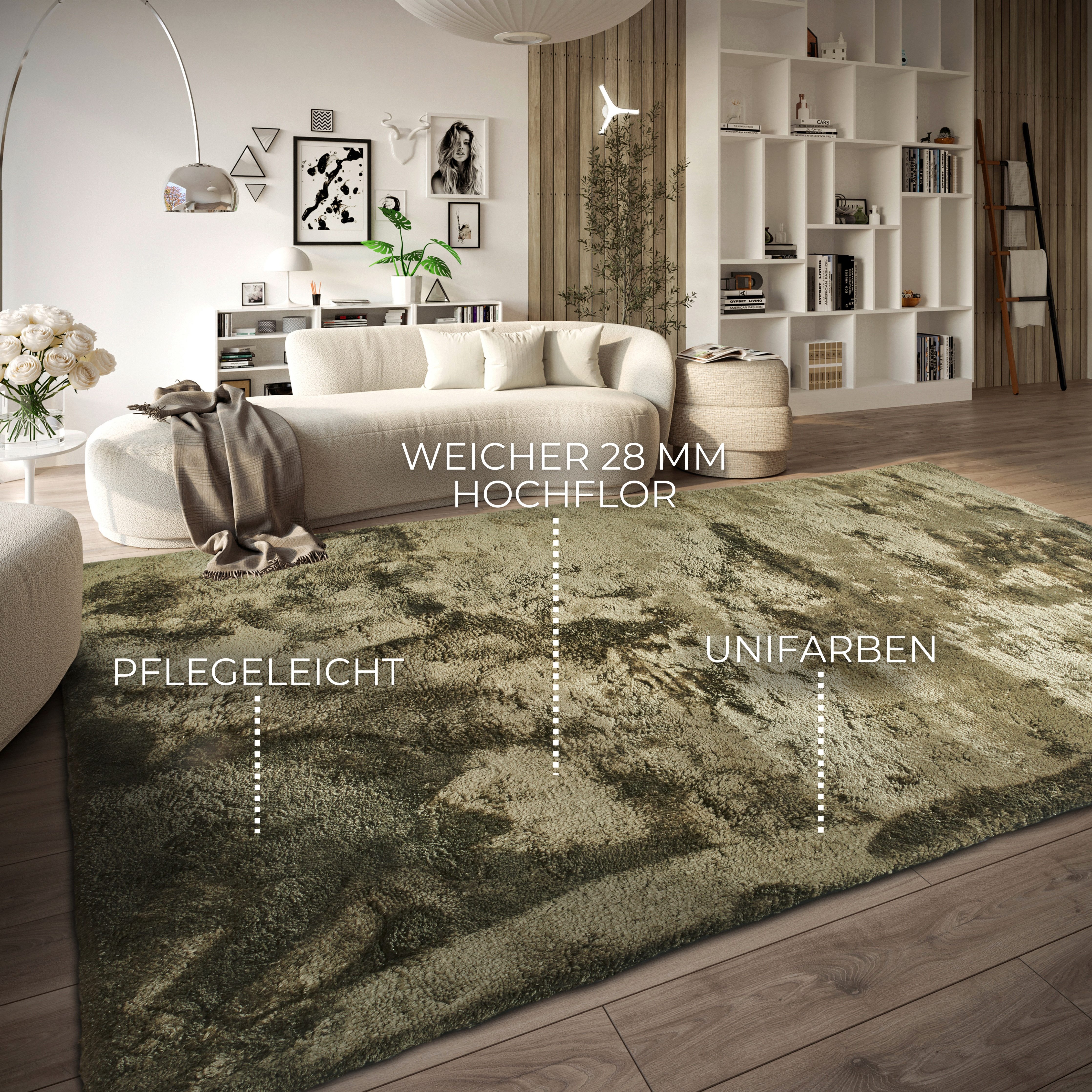 ELLE DECORATION Hoogpolig vloerkleed Calida Lange pool, shaggy, effen, pluizig, zacht, glanzend, modern, effen