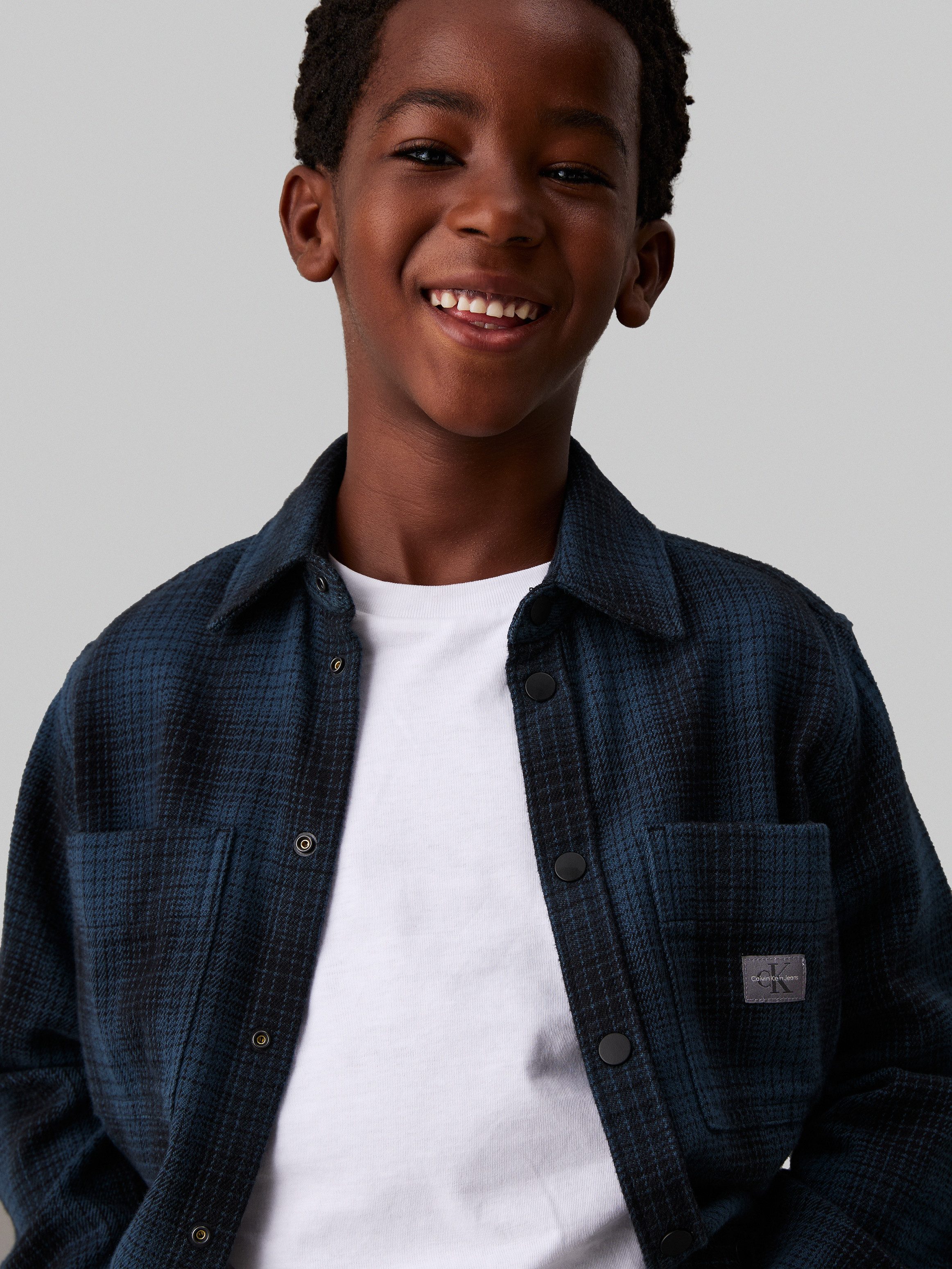 Calvin Klein Overhemd met lange mouwen Textured Checked Shirt voor kinderen tot 16 jaar en met logo-patch