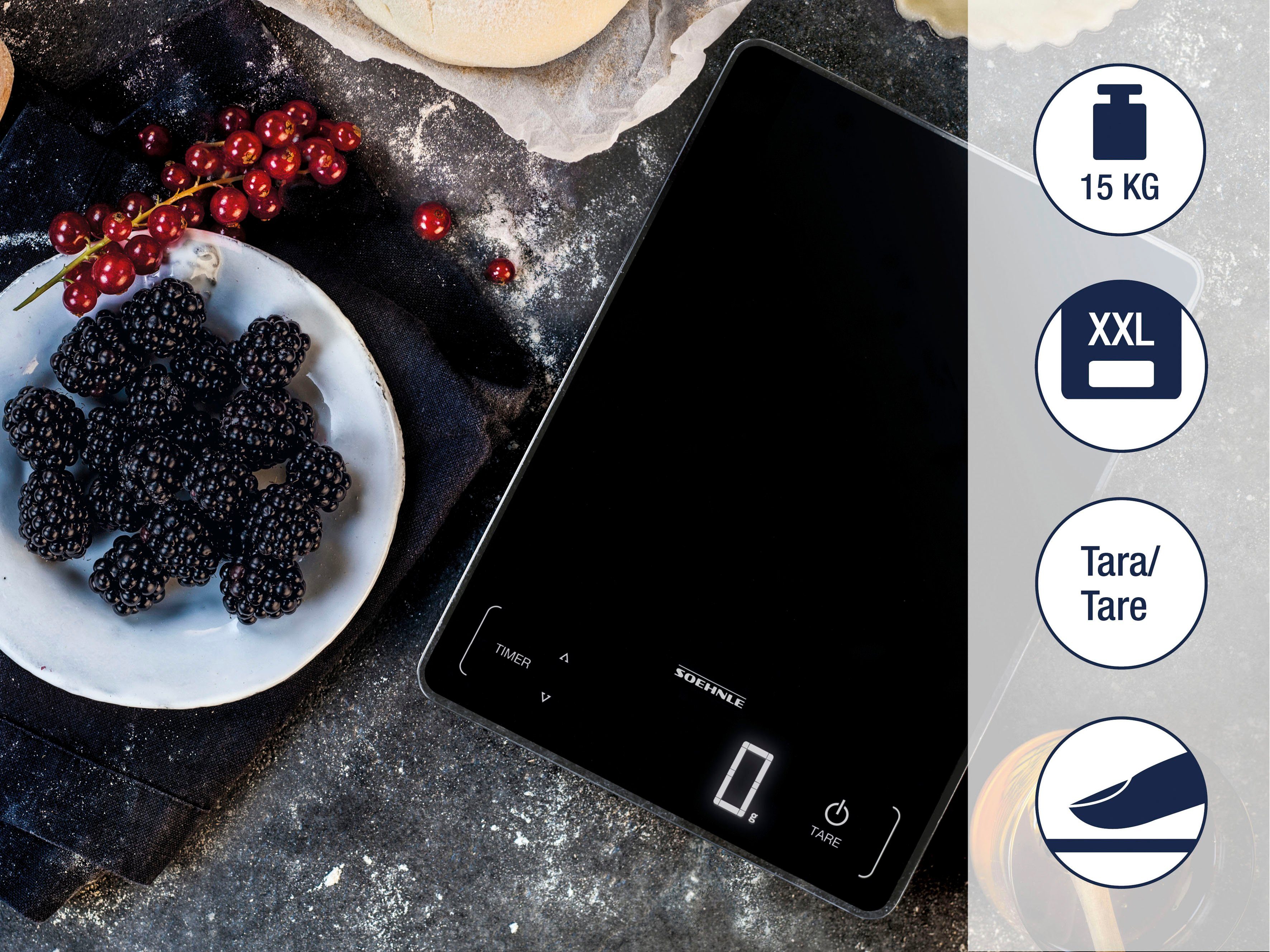 Soehnle Keukenweegschaal Page Profi 100 &sensor-touch + keukentimer, draagvermogen tot 15 kg, 1g nauwkeurige opsplitsing