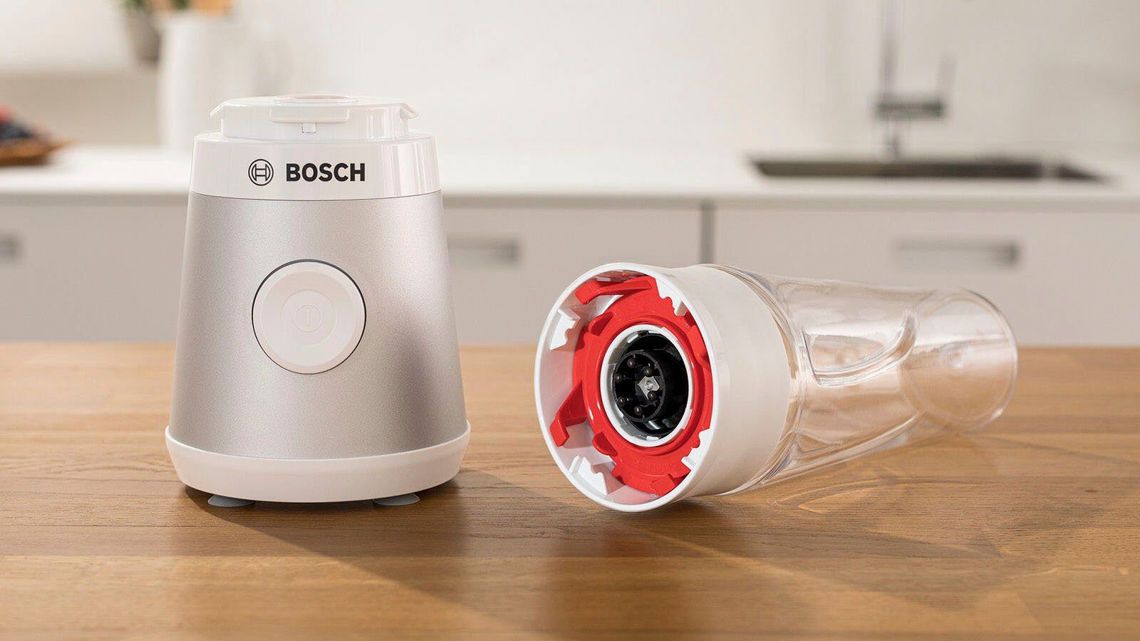 BOSCH Blender MMB2111T Mini, VitaPower Serie 2 ToGo fles van Tritan, drinkdeksel, 4 messen, Made in Europe