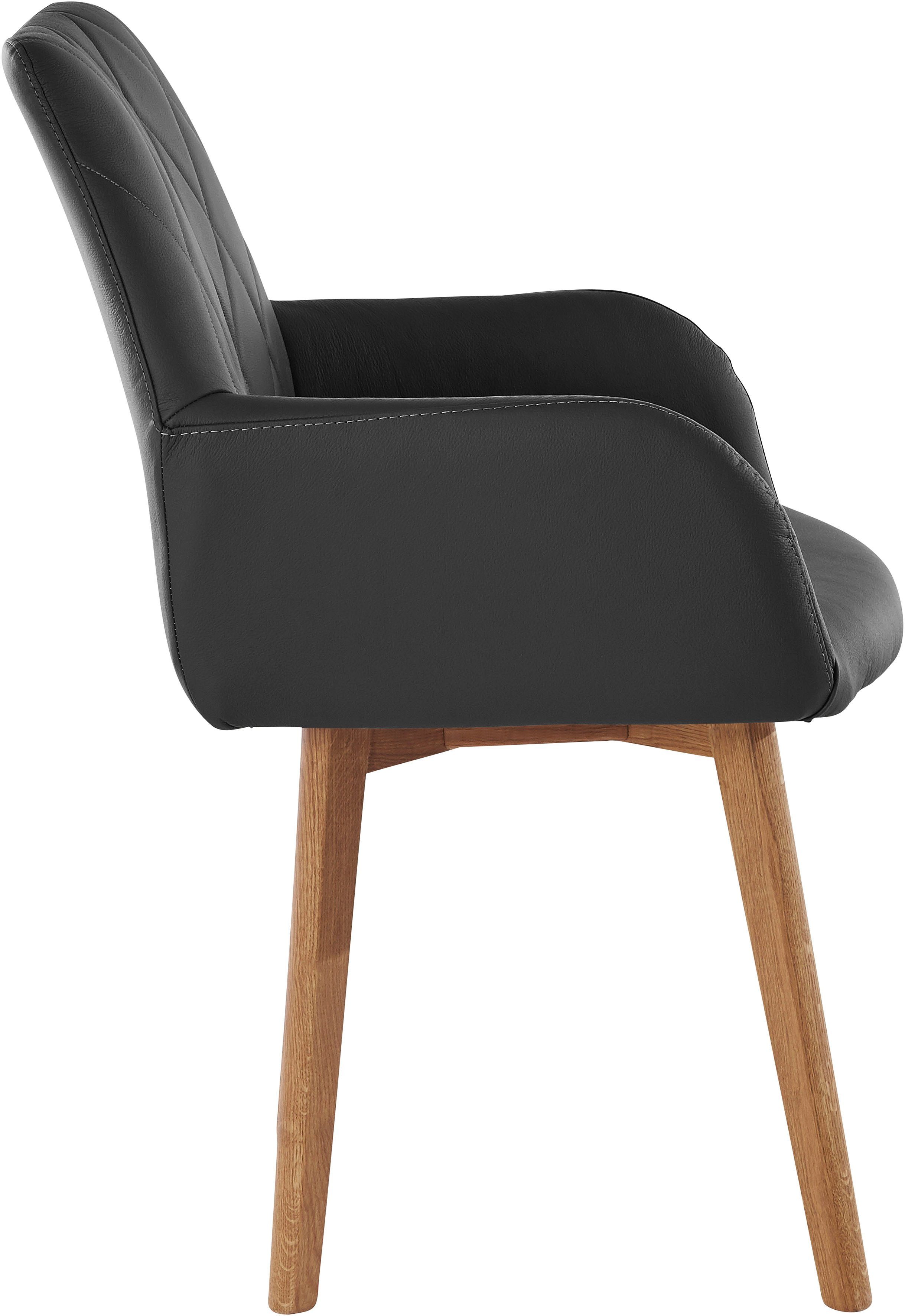 Home affaire Eetkamerstoel Brest Fauteuil in leer of microvezel, geolied massief eiken frame (2 stuks)