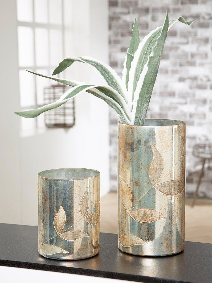 GILDE Tafelvaas Bosque, decoratieve vaas van glas, met bladmotief, hoogte ca. 33 cm (1 stuk)
