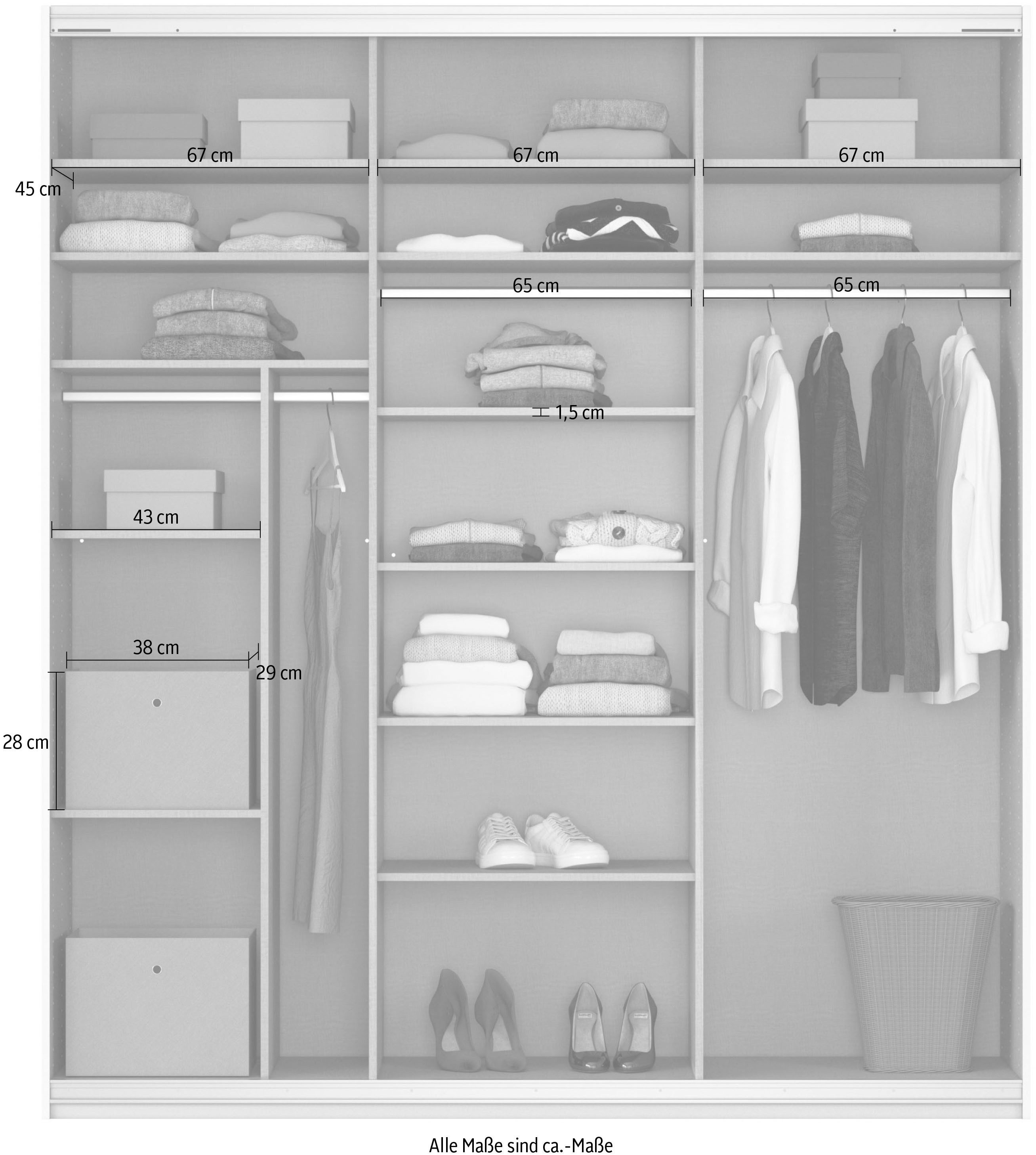 rauch Schuifdeurkast Kledingkast Garderobe CORTONA inclusief interieurindeling,