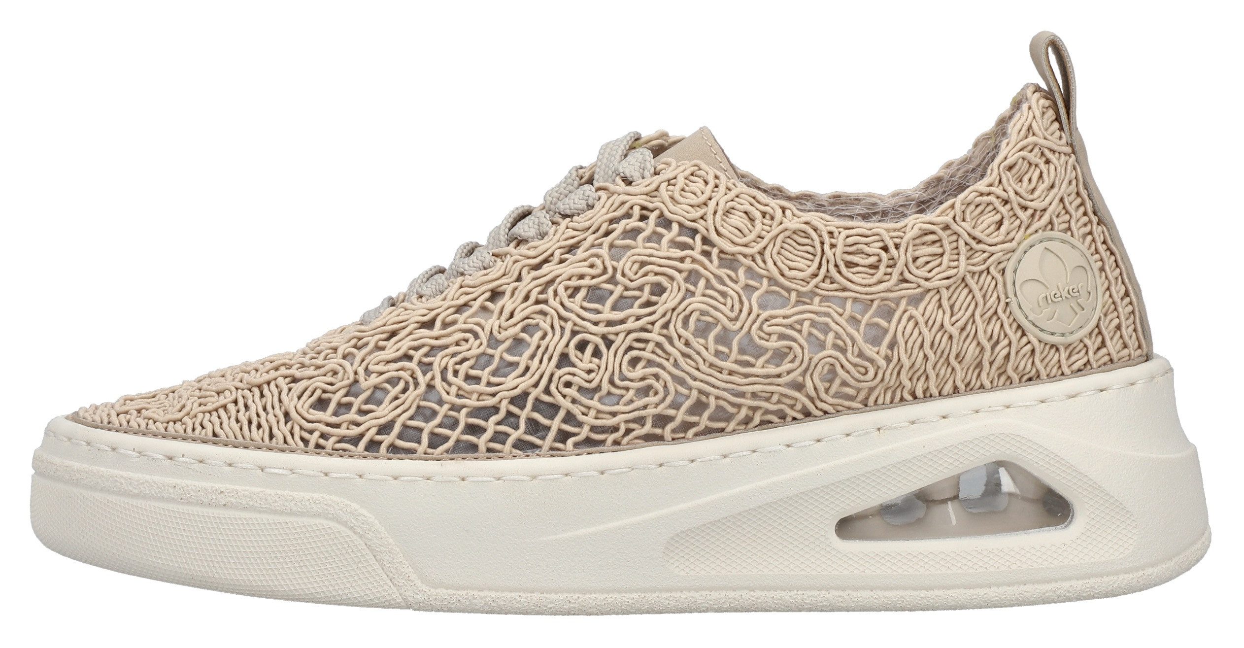 Rieker Plateausneakers , veterschoen, lage schoen in zomerse macramé-look