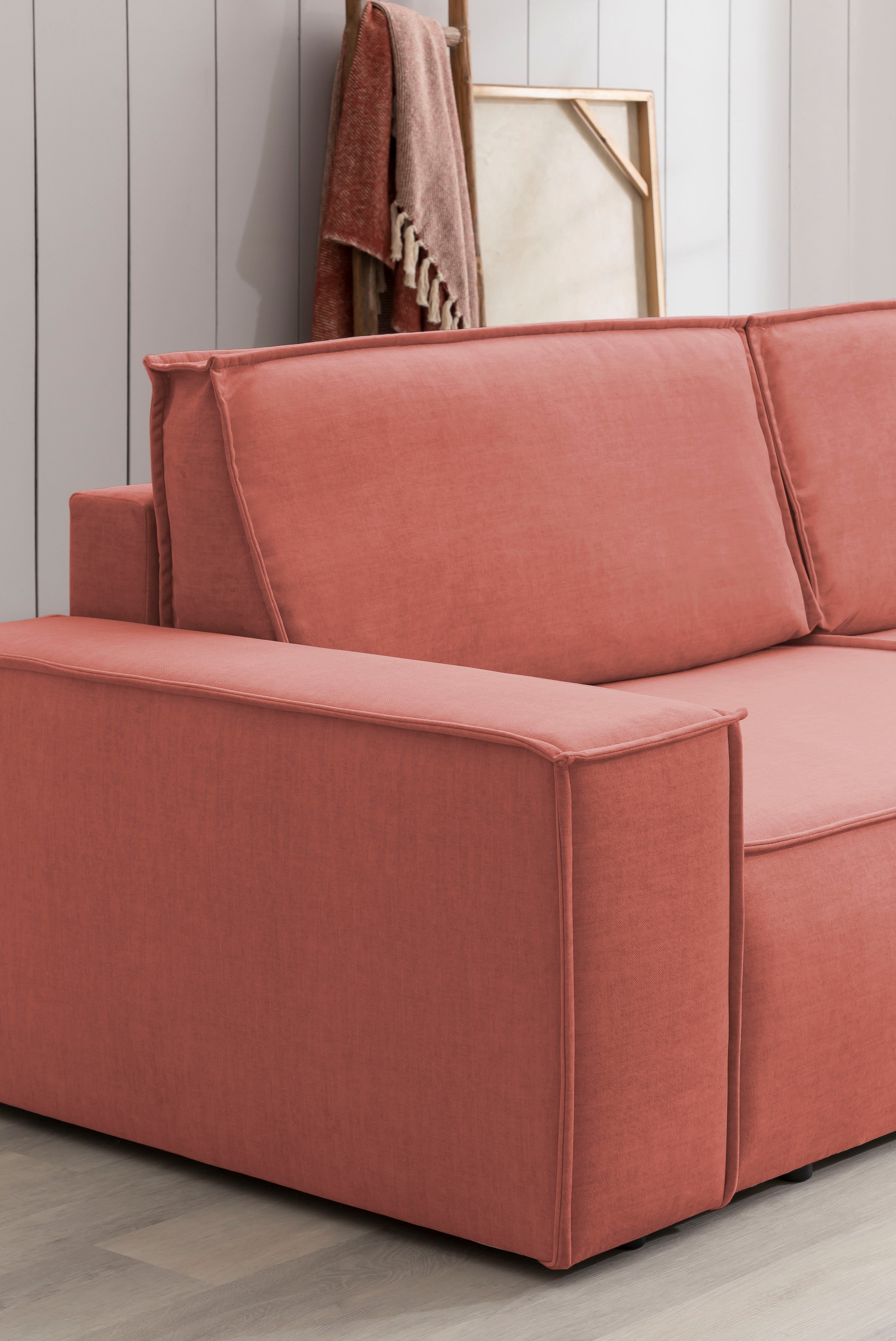 Home affaire Zithoek SHERWOOD 329 cm, U-vorm, slaapbank, Slaapfunctie met bedkist (194x139 cm), cord, vintage, fluweel