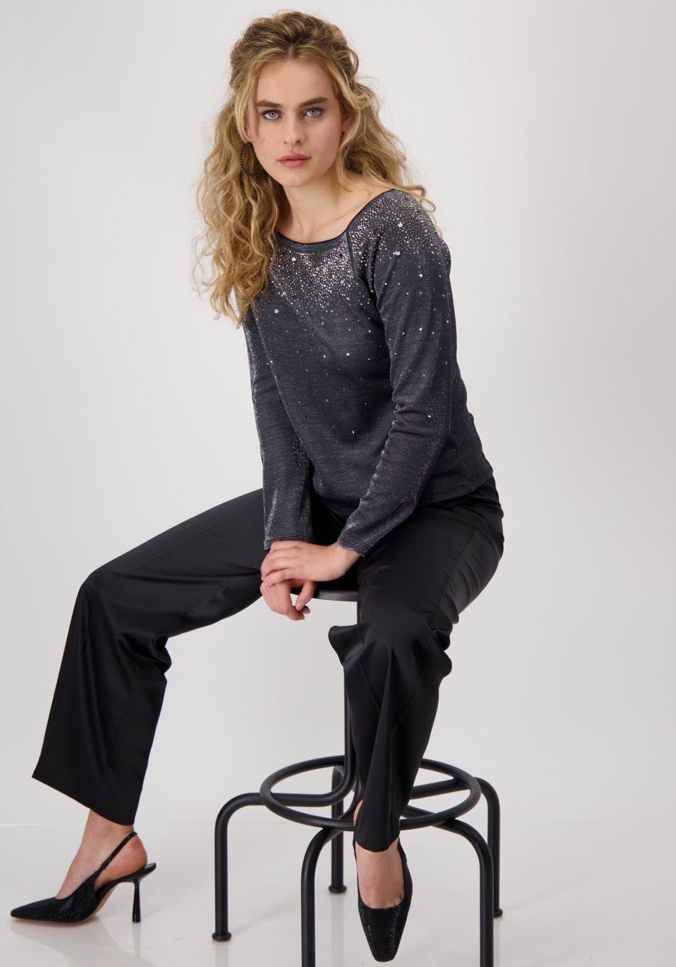 Monari Shirt met ronde hals Shirt lurex + sieraad