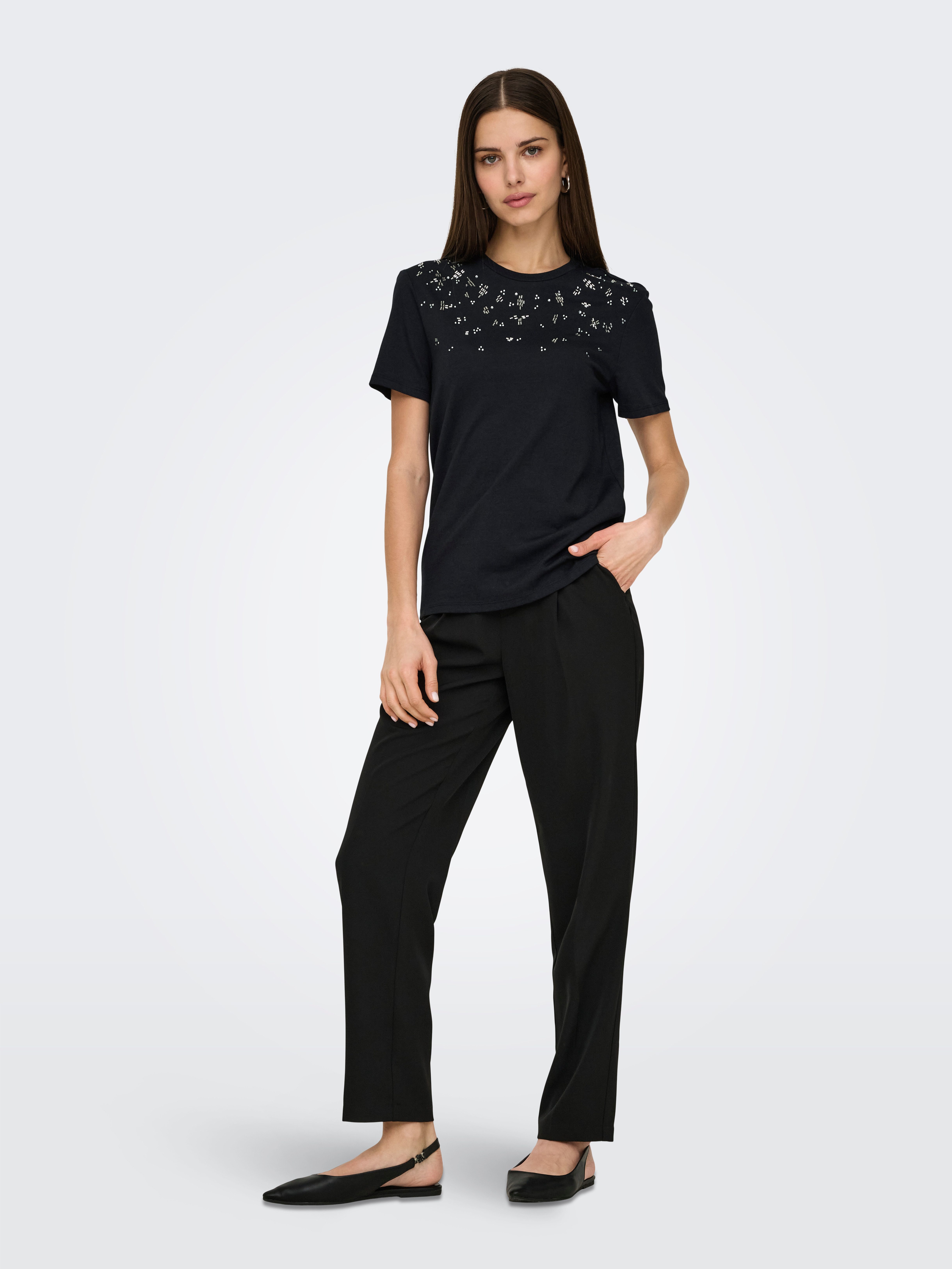Only Shirt met korte mouwen ONLPARKER S/S O-NECK BLING TOP BOX JRS