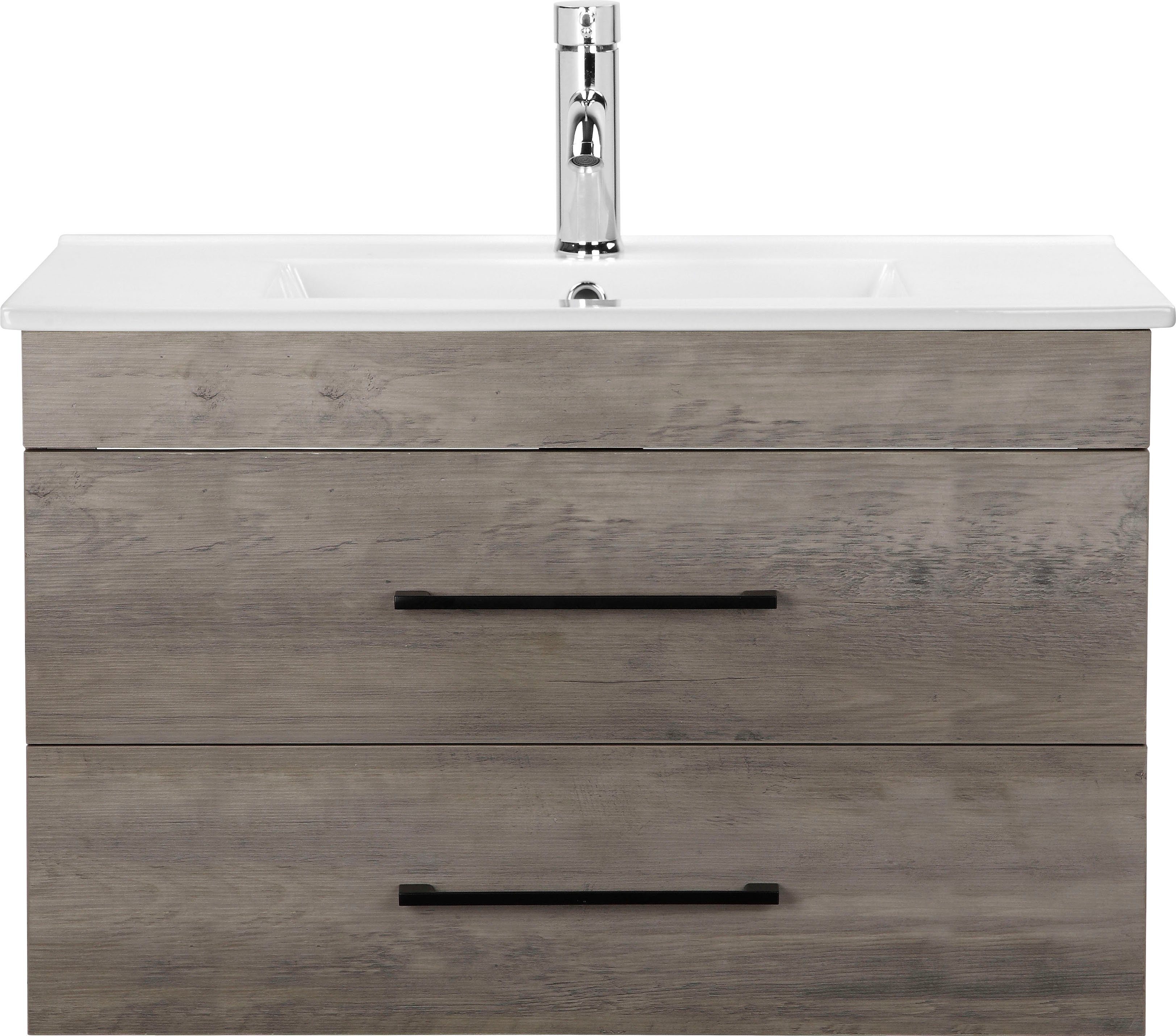welltime Wastafelonderkast Florence badkamermeubel badkamerkast met wasbak Wastafelmeubel met 2 laden en soft-closesysteem breedte 80 cm